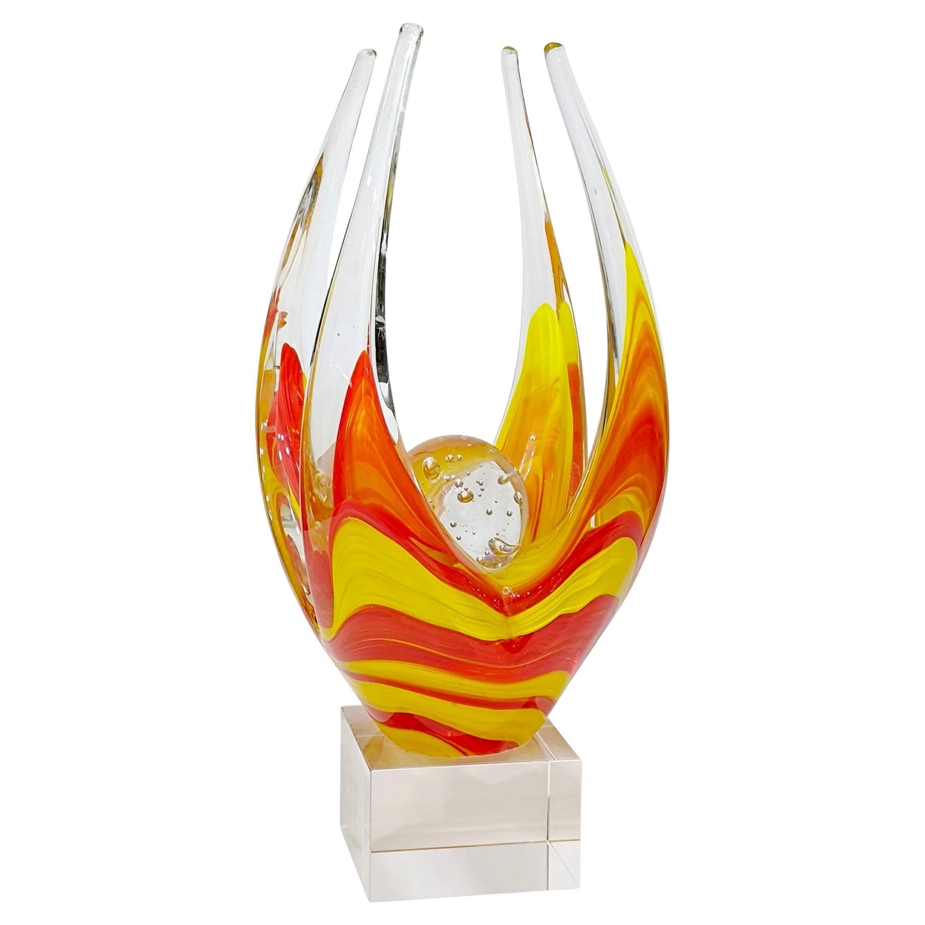 Sculpture en verre d
art Sommerso Fiammato « The Cradle of Life » attr. à P.Kedelv