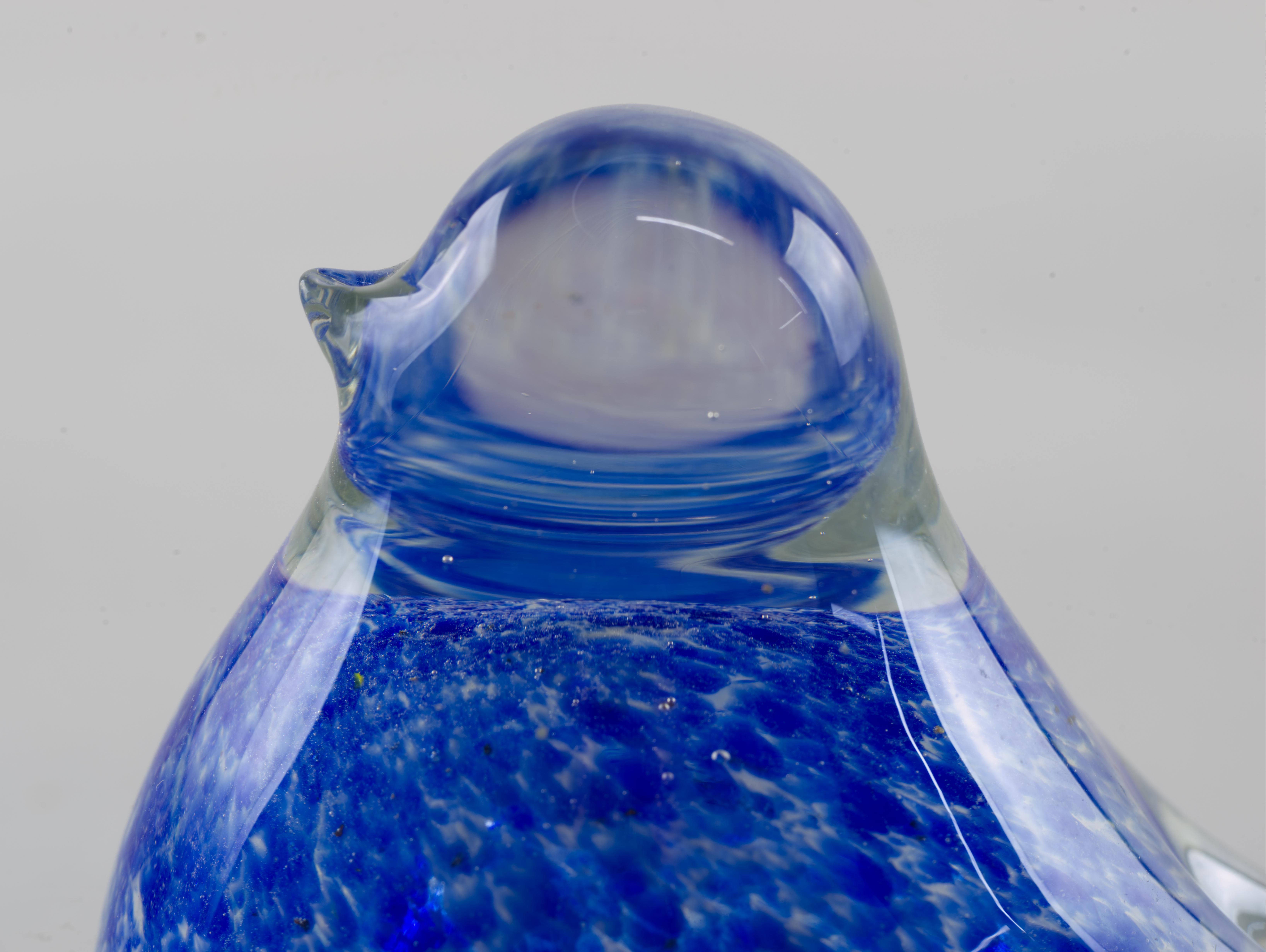 Hand-Crafted Art Glass Sommerso Blue Bird Paperweight Figurine For Sale