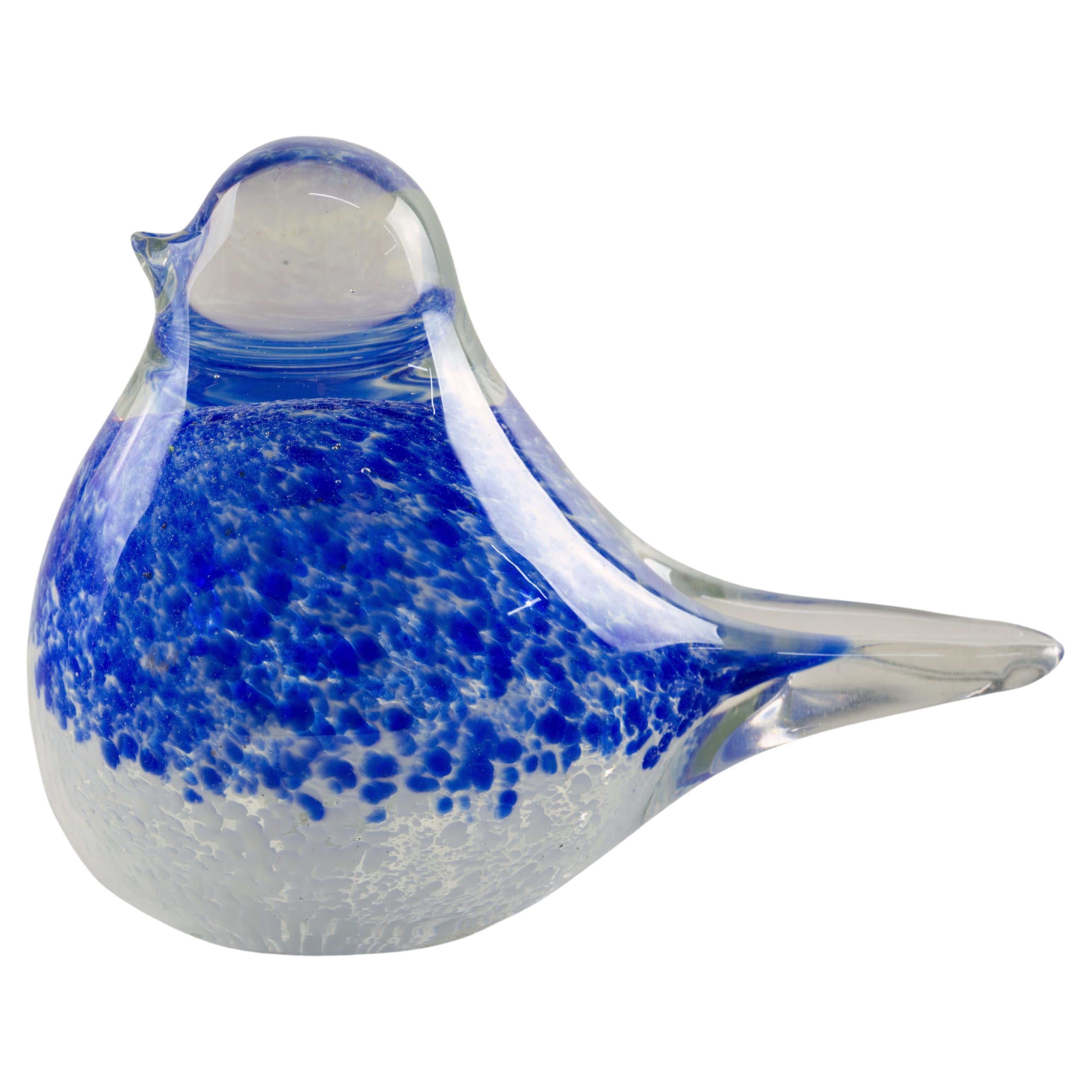 Blauer Sommerso-Briefbeschwerer-Figur eines Vogels aus Kunstglas