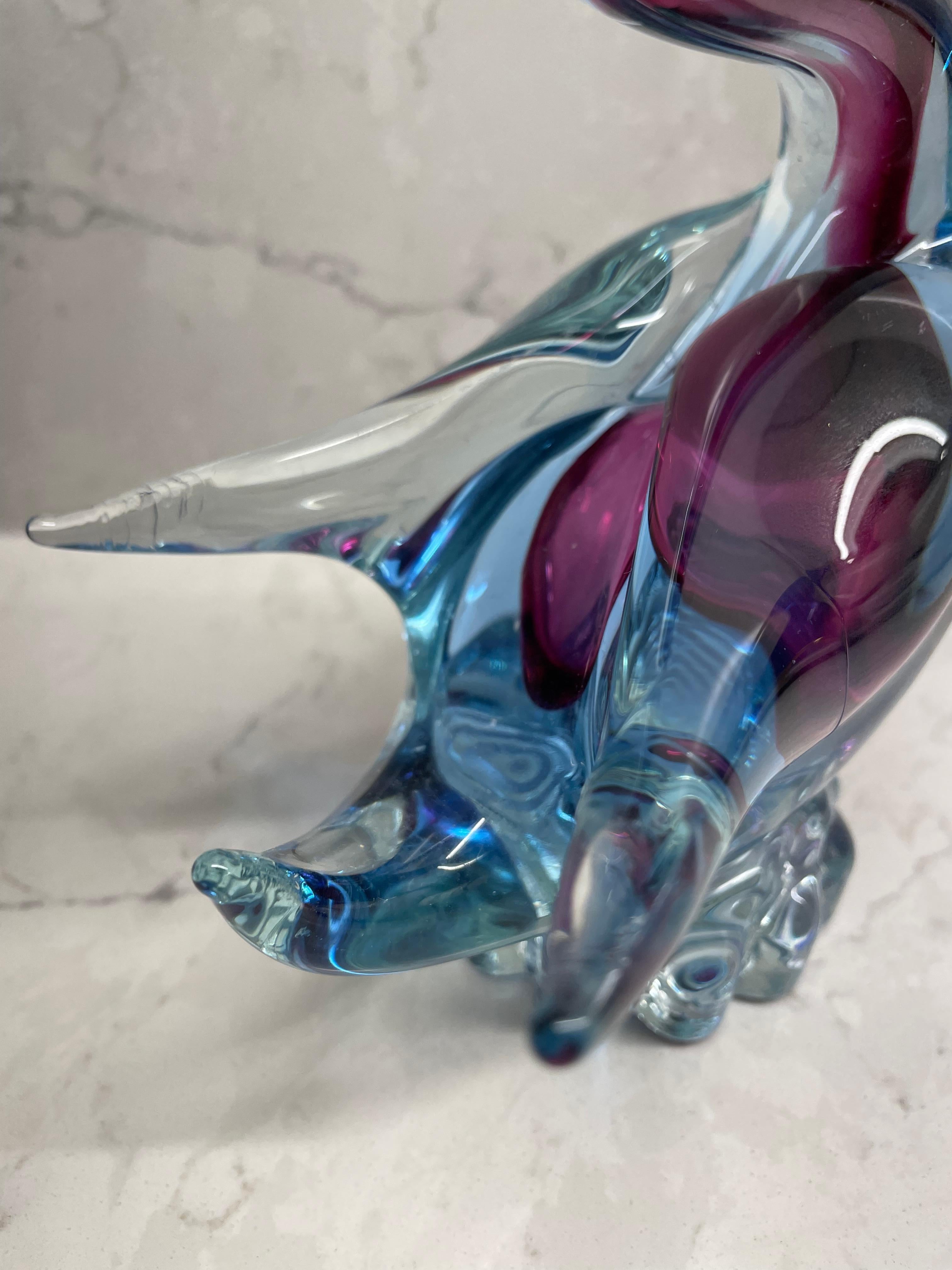 Italian Art Glass Sommerso Murano Swan Bird Figurine  For Sale