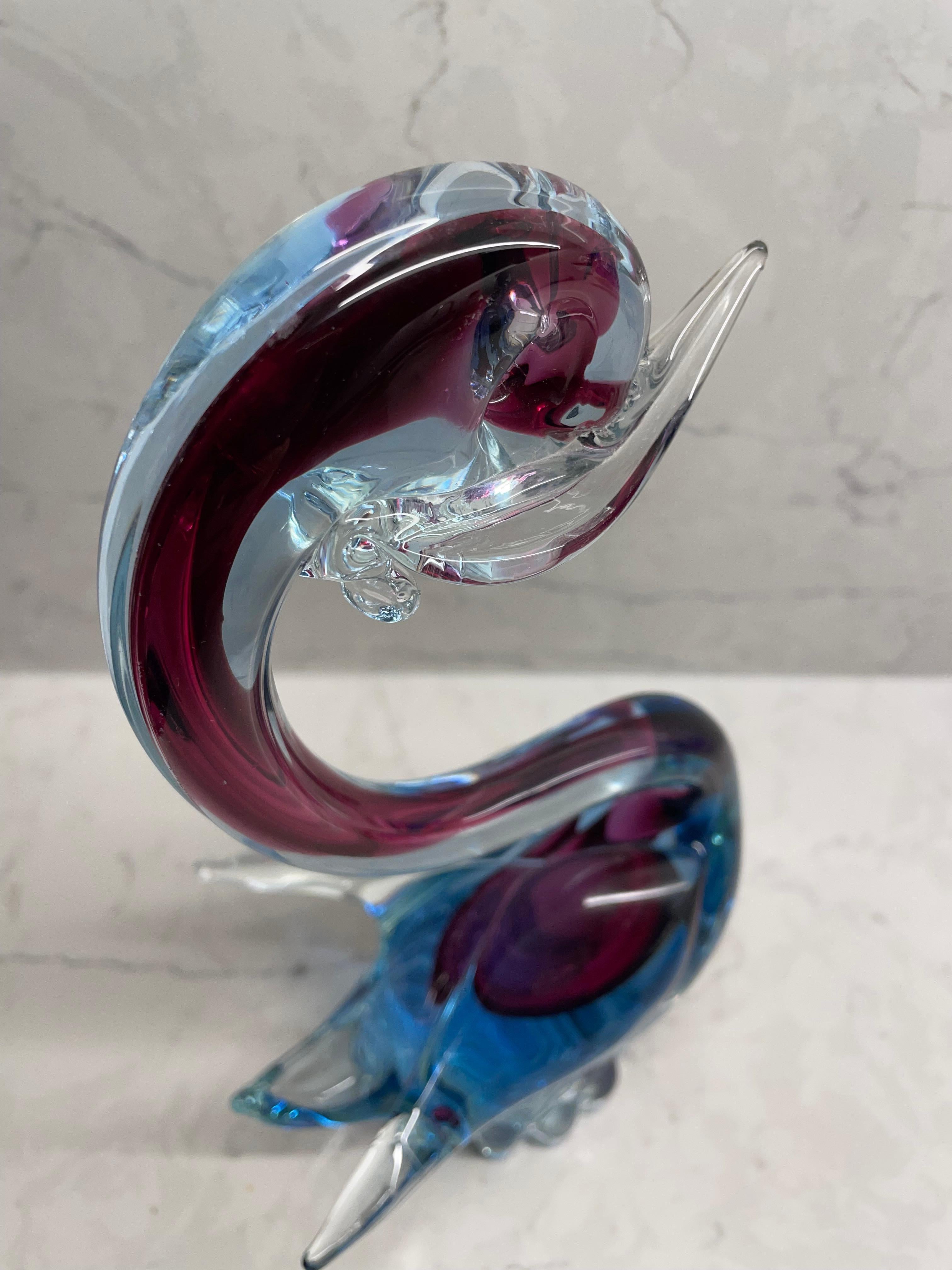 Other Art Glass Sommerso Murano Swan Bird Figurine  For Sale