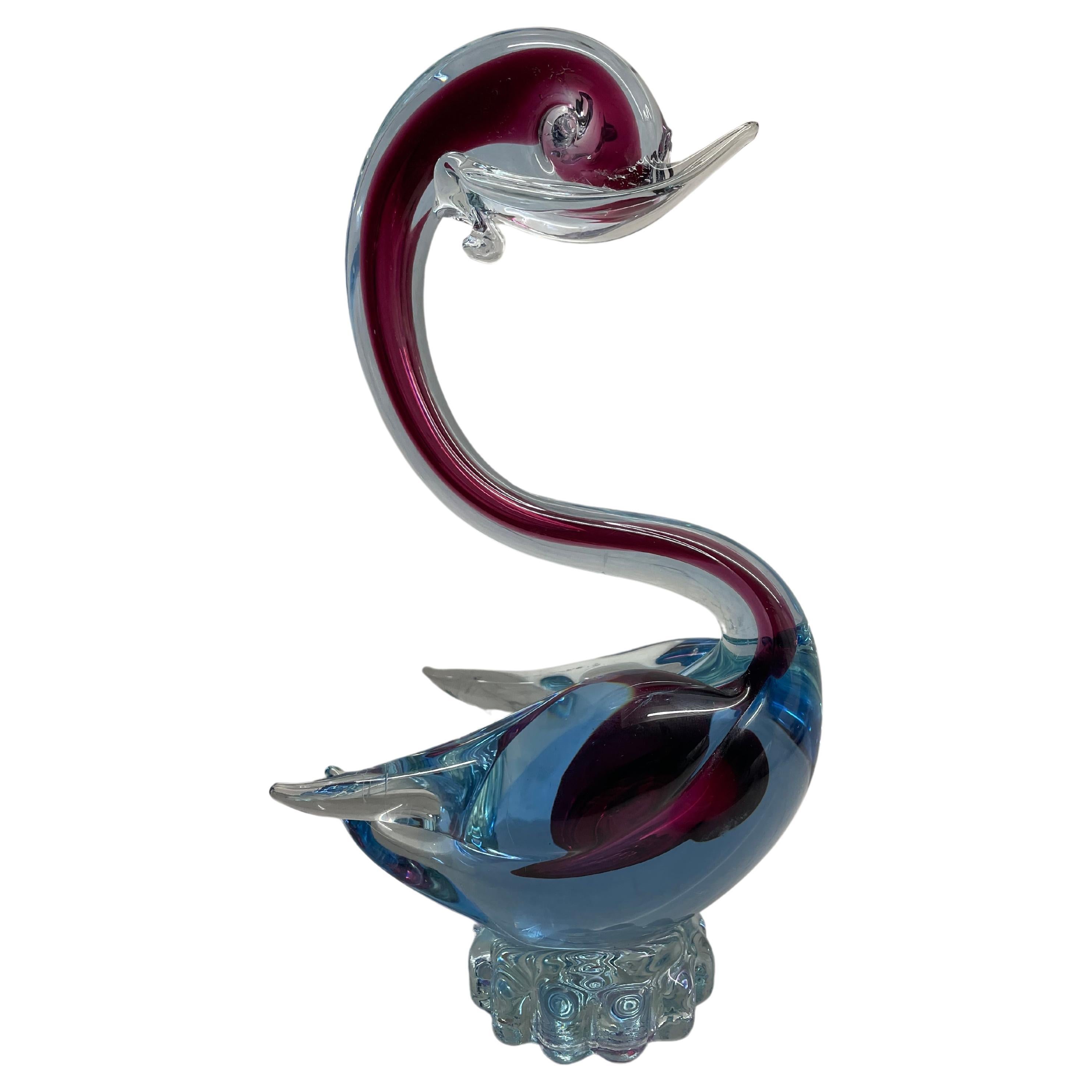 Art Glass Sommerso Murano Swan Bird Figurine  For Sale