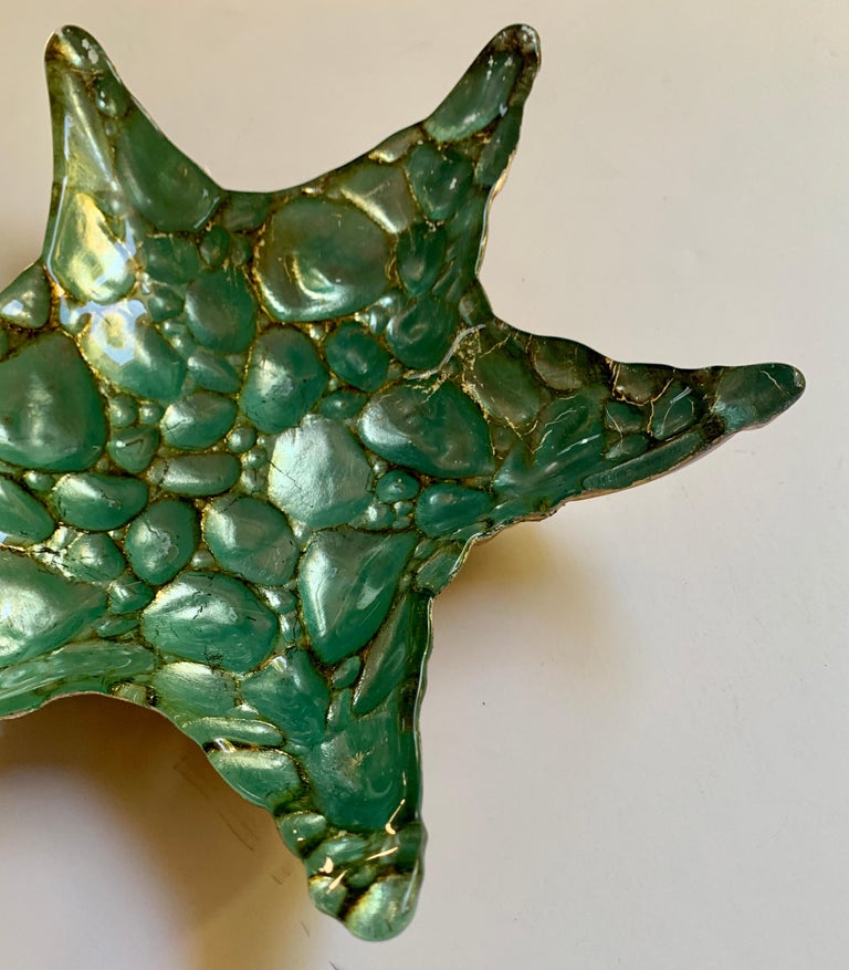 Art Glass Starfish Bowl in Turquoise and Gold For Sale at 1stDibs