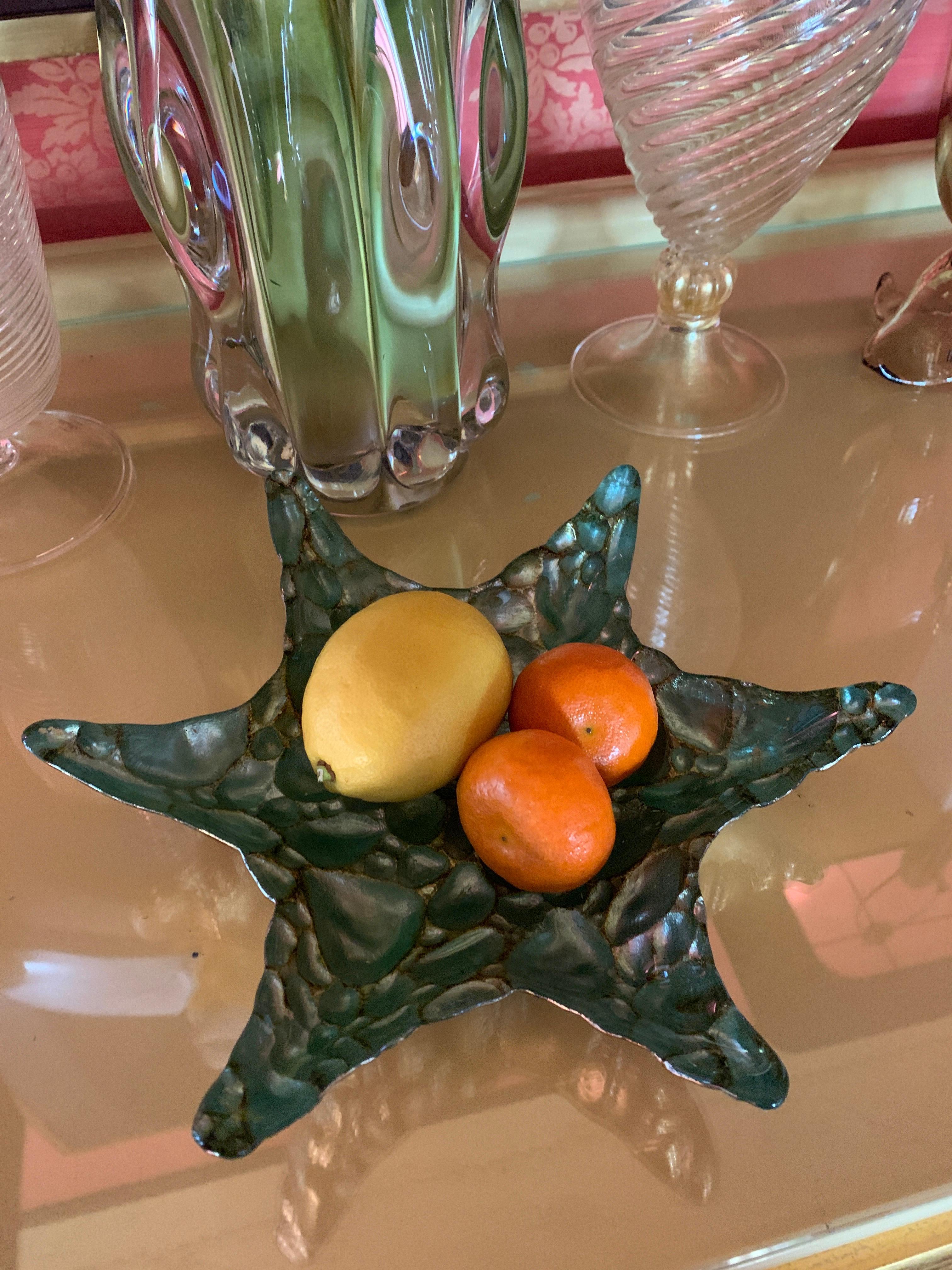 Art Glass Starfish Bowl in Turquoise and Gold For Sale 1