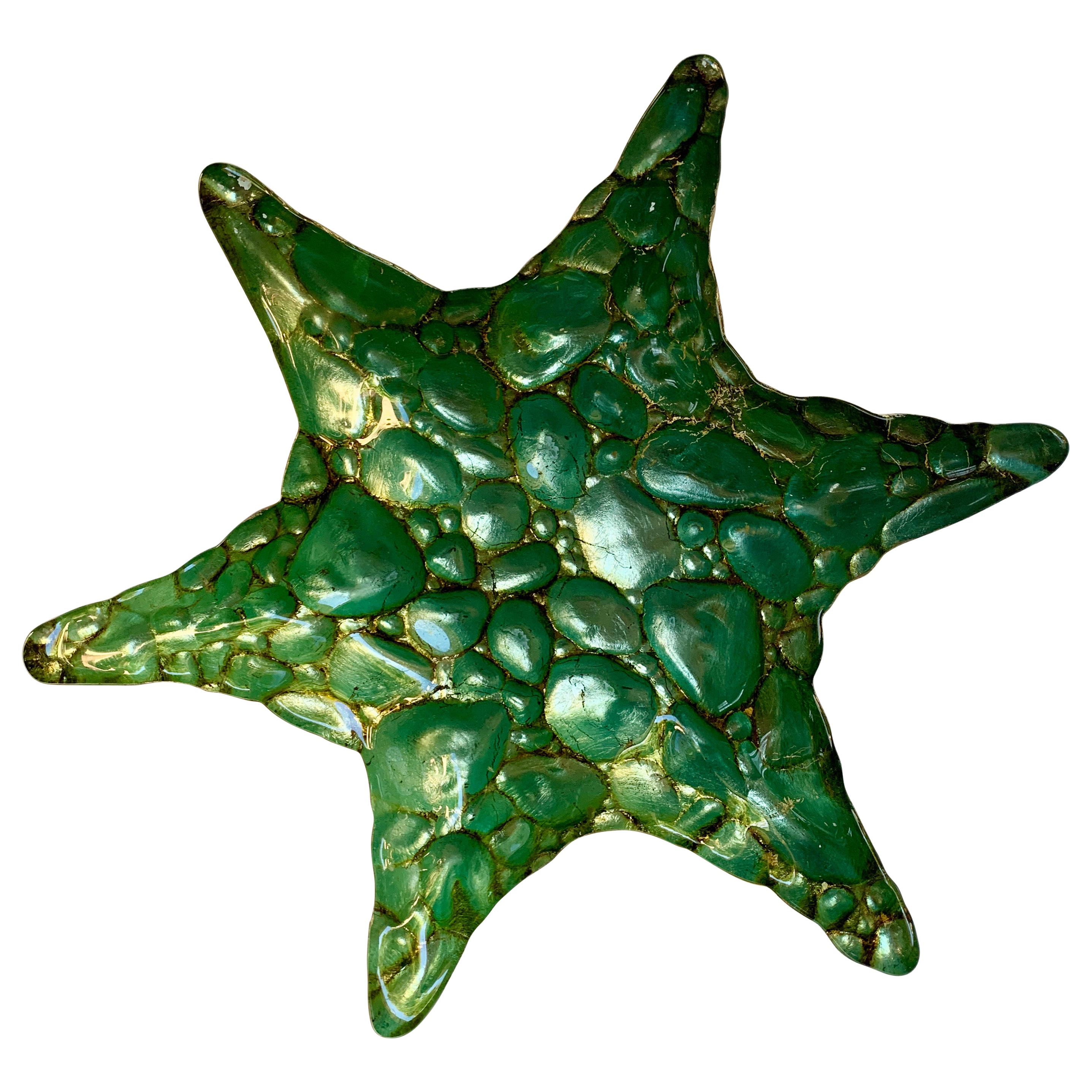 Art Glass Starfish Bowl in Turquoise and Gold For Sale