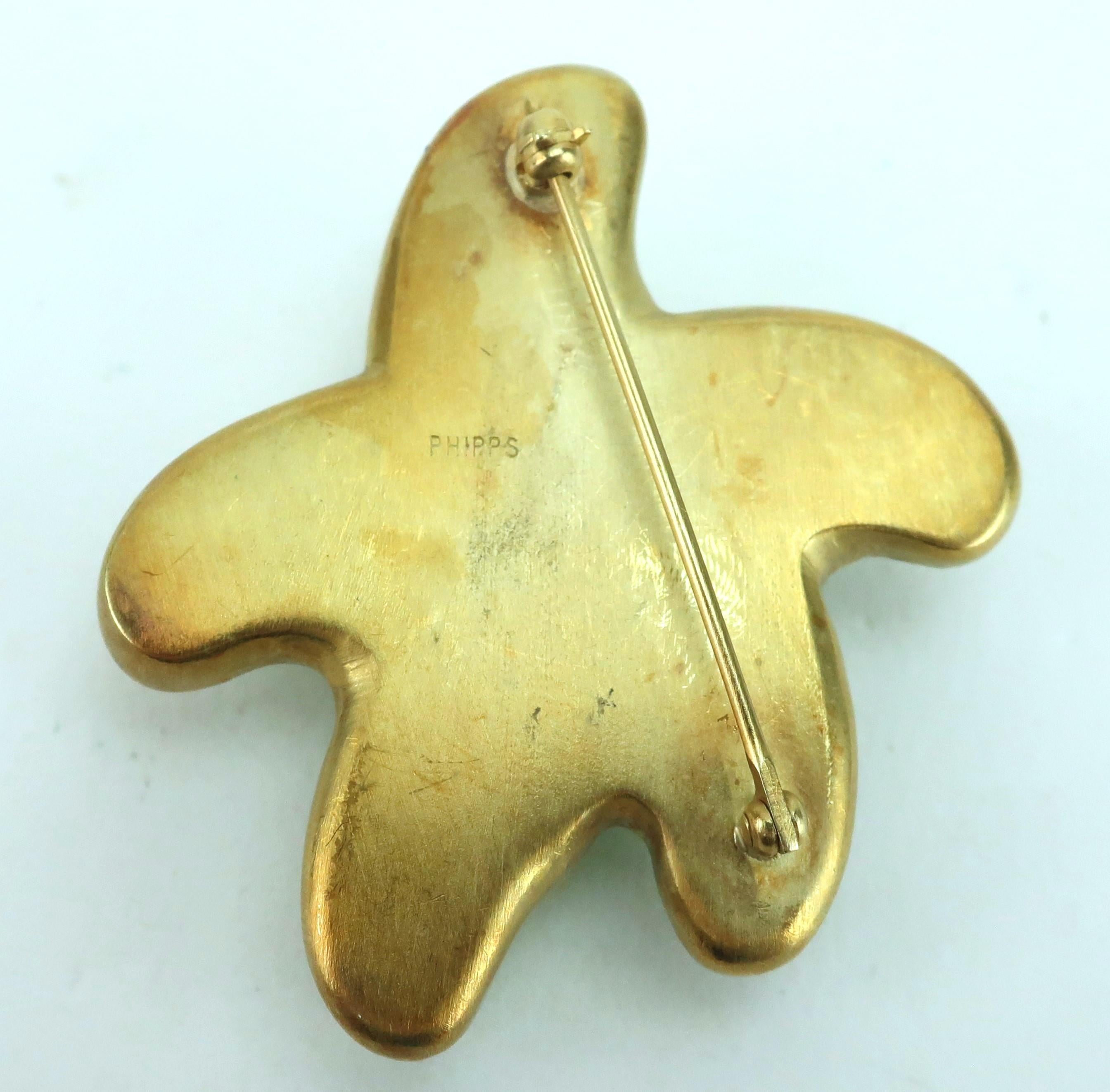 Kunstglas Seestern Vergoldetes Metall Signierte Brosche im Angebot 1