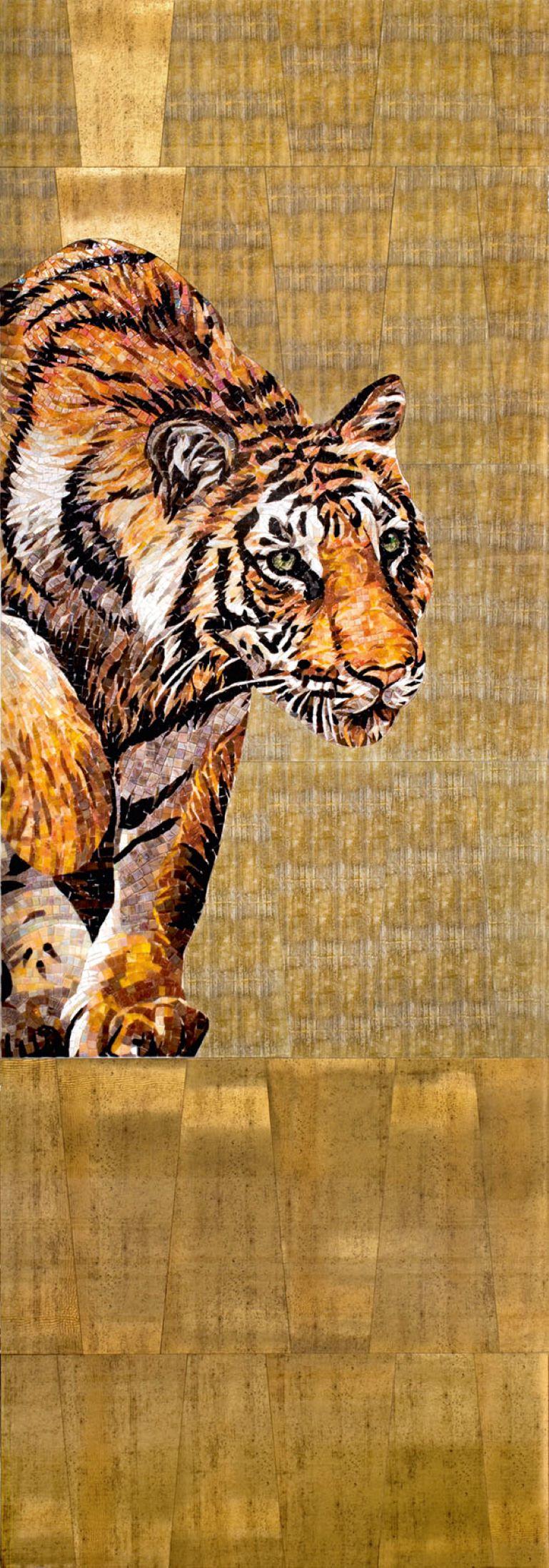 Italiano Pannello decorativo in vetro Art Decor e mosaico di tigre Dimensioni multiple personalizzabili in vendita