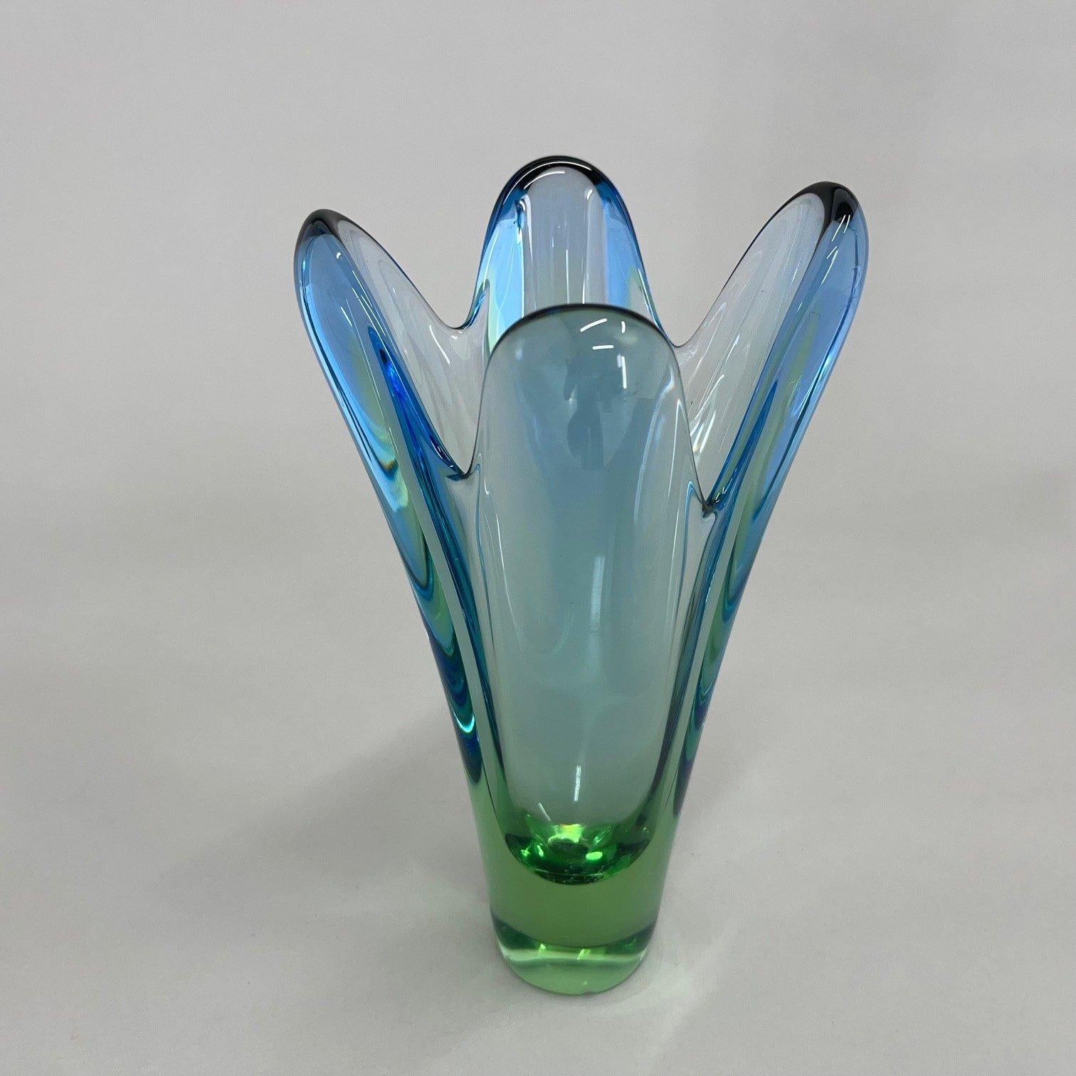 Beautiful art glass vase by famous designer Josef Hospodka for Chribská Glassworks in former Czechoslovakia. There is one small chip at the bottom, see photo.
