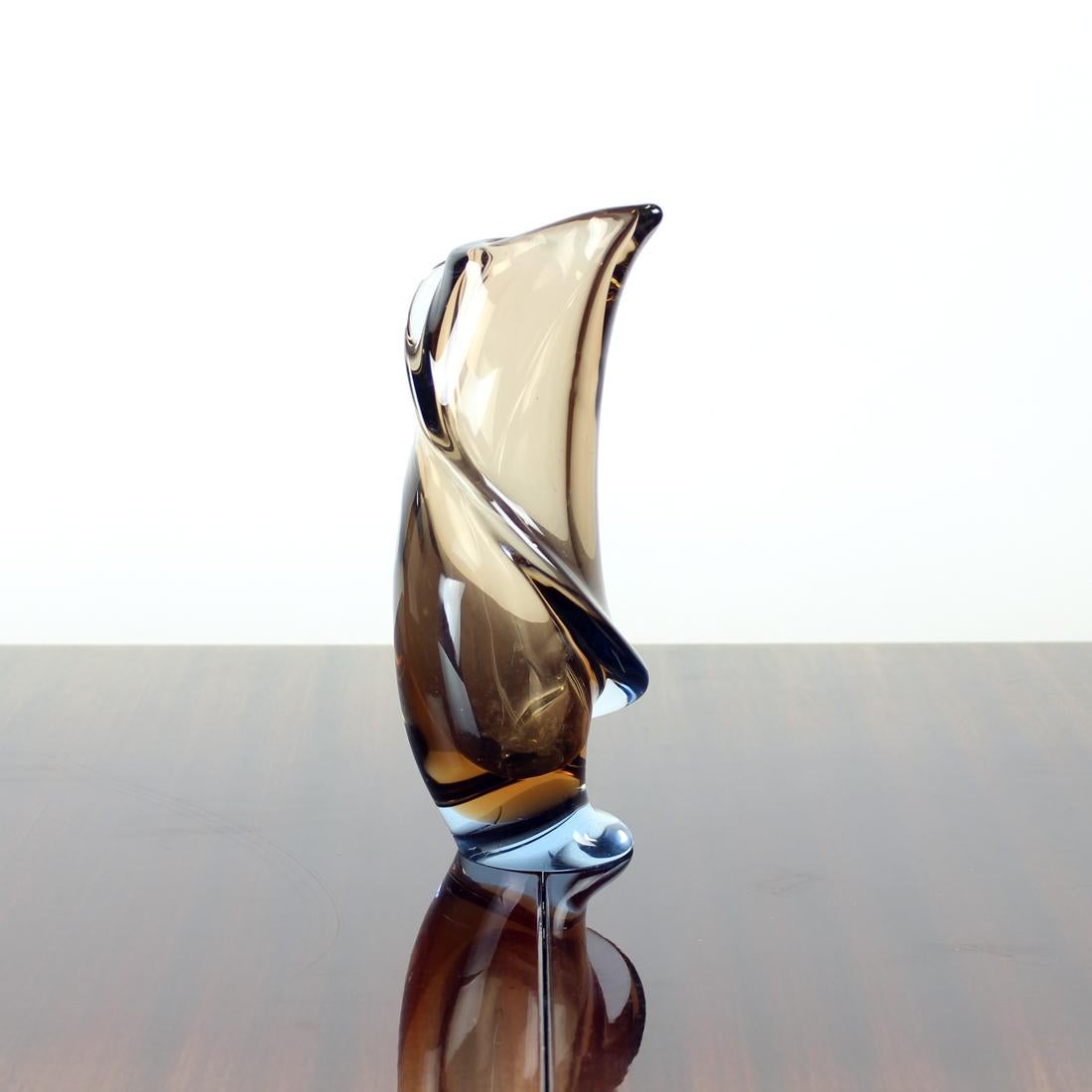 This is a unique statement piece. The glass vase made of hand moulded art glass. Produced in Czechoslovakia in 1960s by Emanuel Beranek for Skrdlovice Glass Union factory. The glass making tradition was extraordinary in Czechoslovakia in the 60s.
