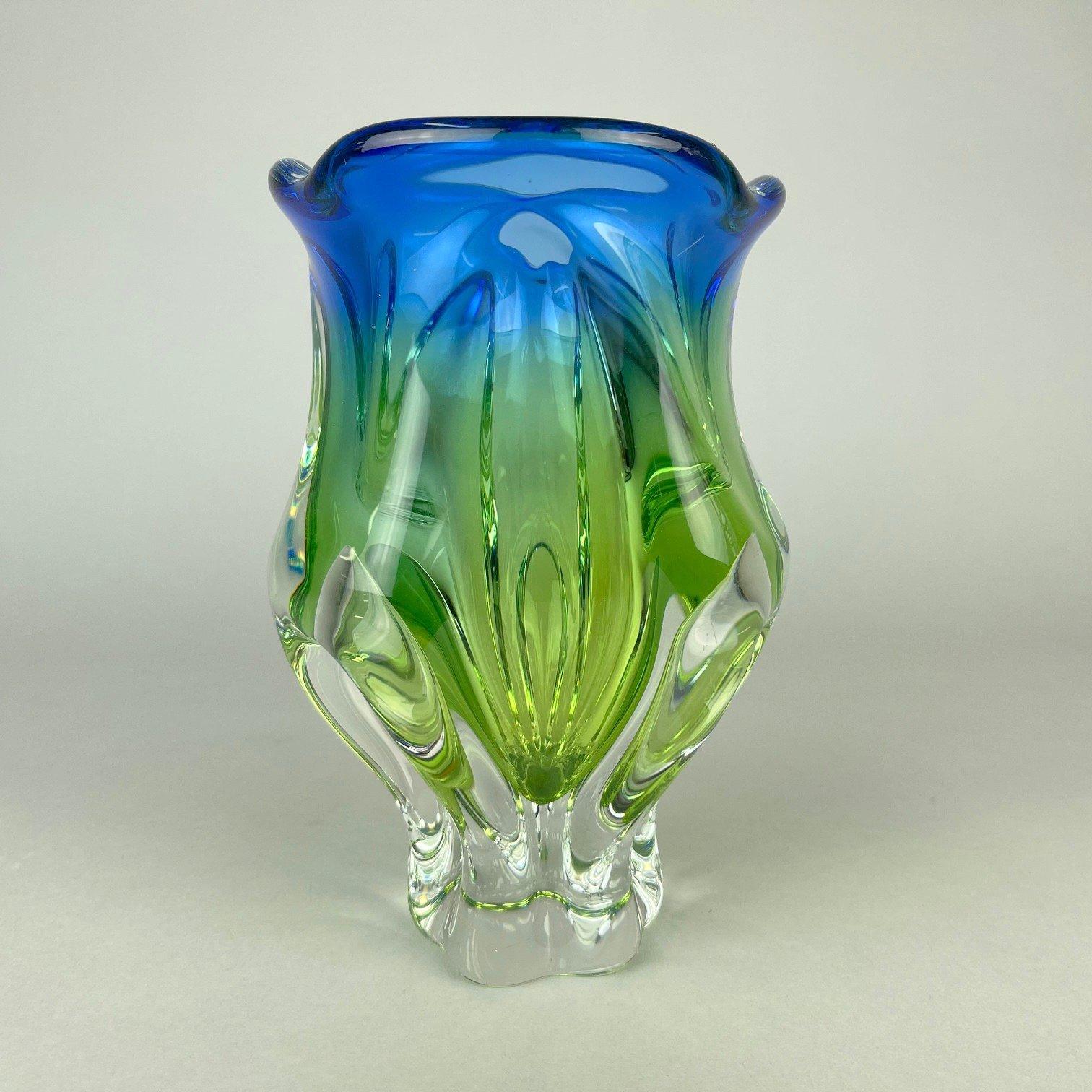 Bohemian, heavy, art glass vase designed by Josef Hospodka for Chribska glassworks in Czechoslovakia in the 1960's.
