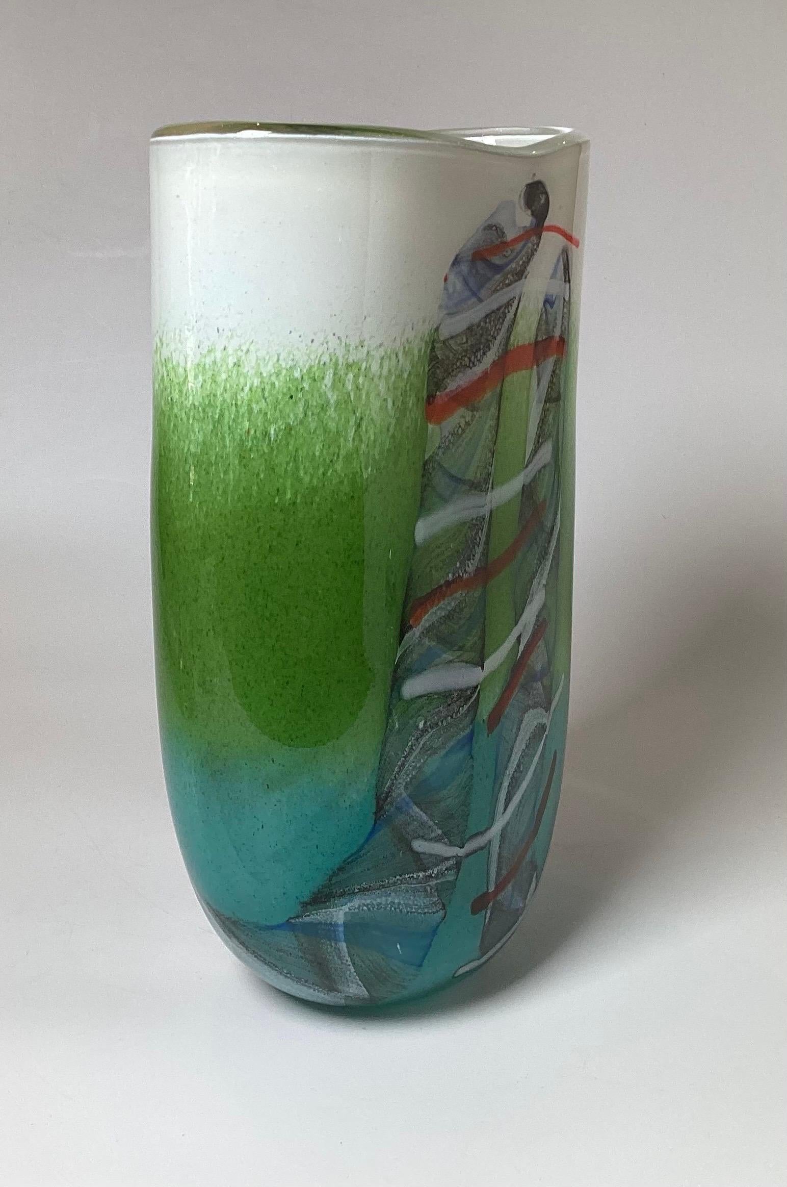 Vase aus Kunstglas von Murano Oggetti, signiert R. Pell (Glaskunst) im Angebot