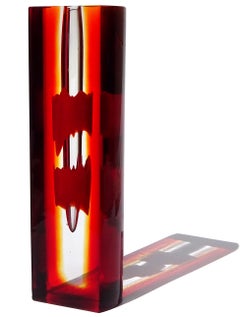 Art Glass Vase by Pavel Havelka, Czechoslovakia, Sommerso Red Abstract Design