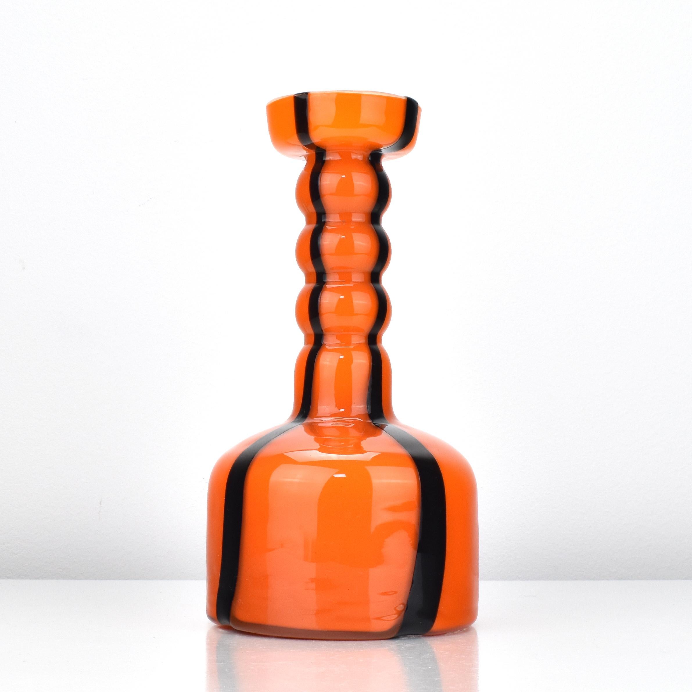 Art Glass Vase Empoli Opaline di Firenze Orange with Black Stripes In Good Condition For Sale In Bad Säckingen, DE