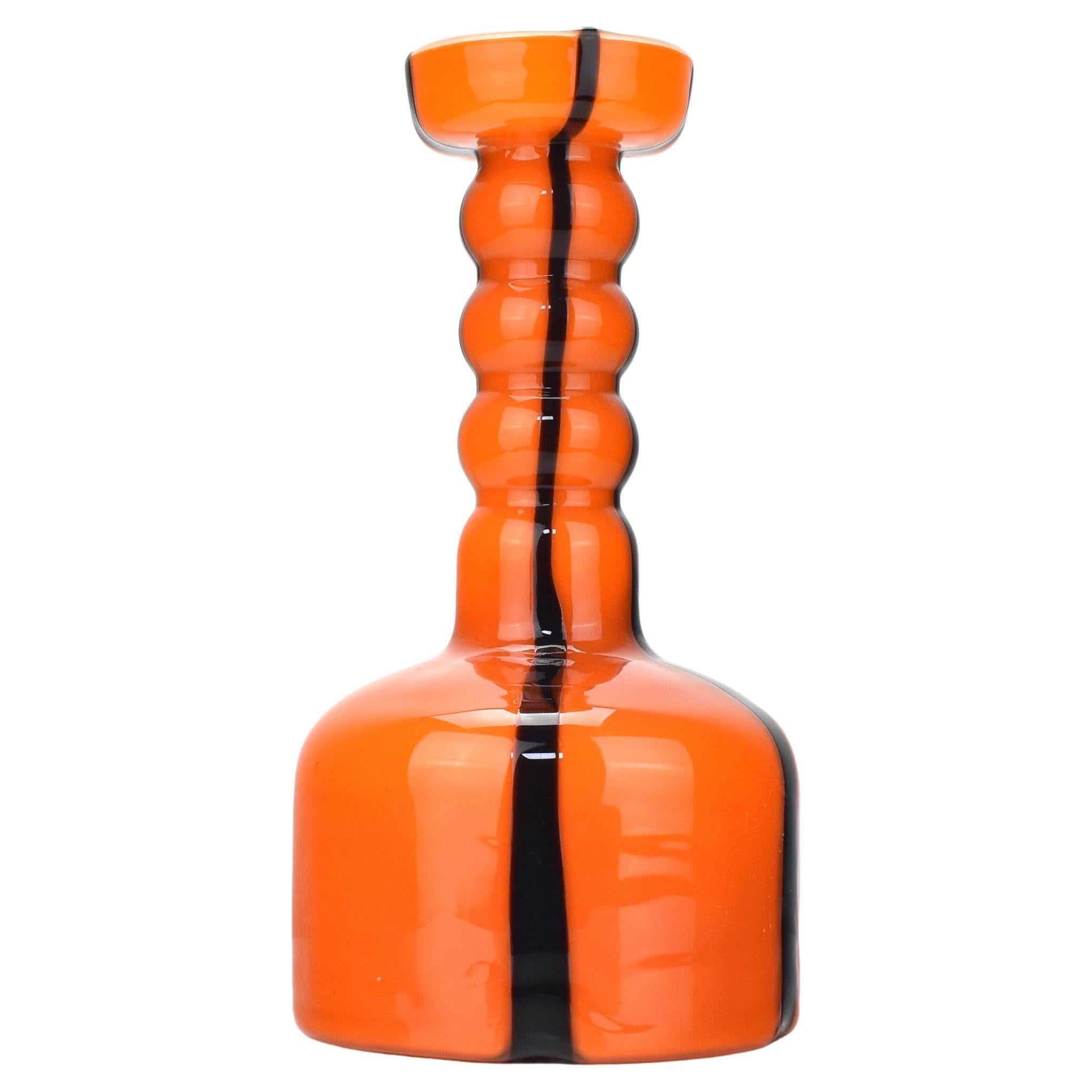 Art Glass Vase Empoli Opaline di Firenze Orange with Black Stripes