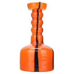 Vintage Art Glass Vase Empoli Opaline di Firenze Orange with Black Stripes