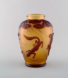 Art Glass Vase in Art Nouveau Style Decorated with Salamanders, 20th Century