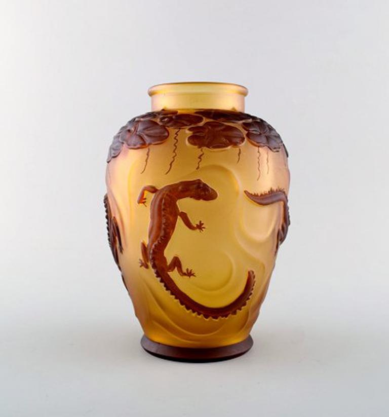 Unknown Art Glass Vase in Art Nouveau Style Decorated with Salamanders, 20th Century