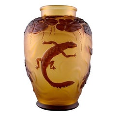 Art Glass Vase in Art Nouveau Style Decorated with Salamanders, 20th Century