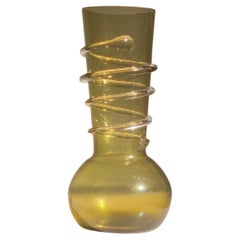 Retro Art glass vase in olive green with spiral detail, late 20th century 