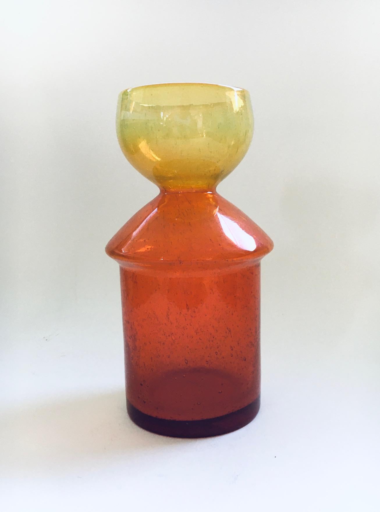 French Art Glass Vase in orange & Yellow, France 1960's For Sale