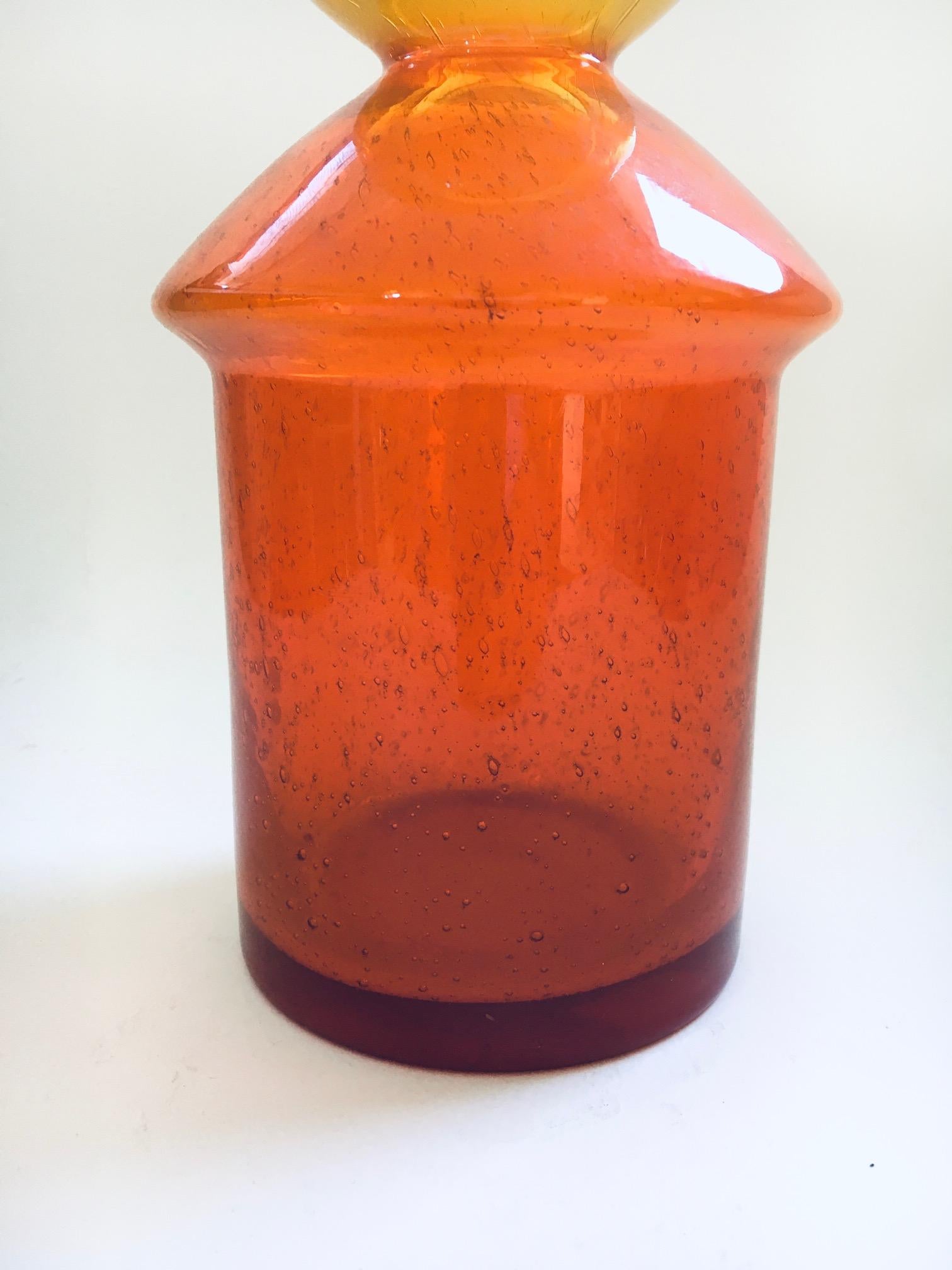 Mid-20th Century Art Glass Vase in orange & Yellow, France 1960's For Sale