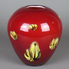 Art Glass Vase Red Overlayed Glass, Mid-Century Modern European Design, 1960s