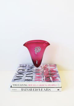 Red Art Glass Vase with Snake Design