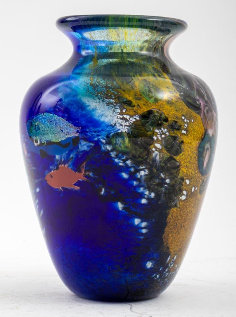 Modern Art Glass Vase With Marine Scenes For Sale