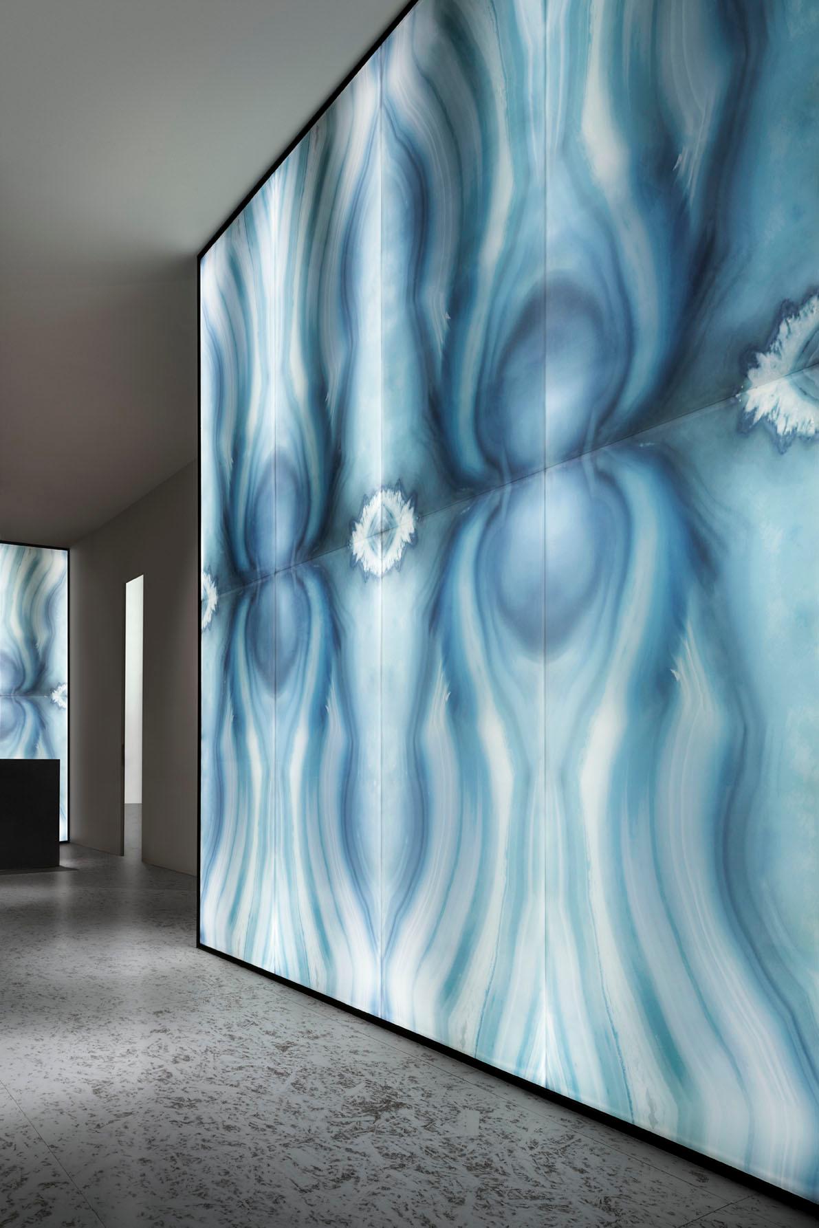 Modern Art Glass Vetrite Agata Blue Decorative Panel for Multiple Uses Customizable For Sale