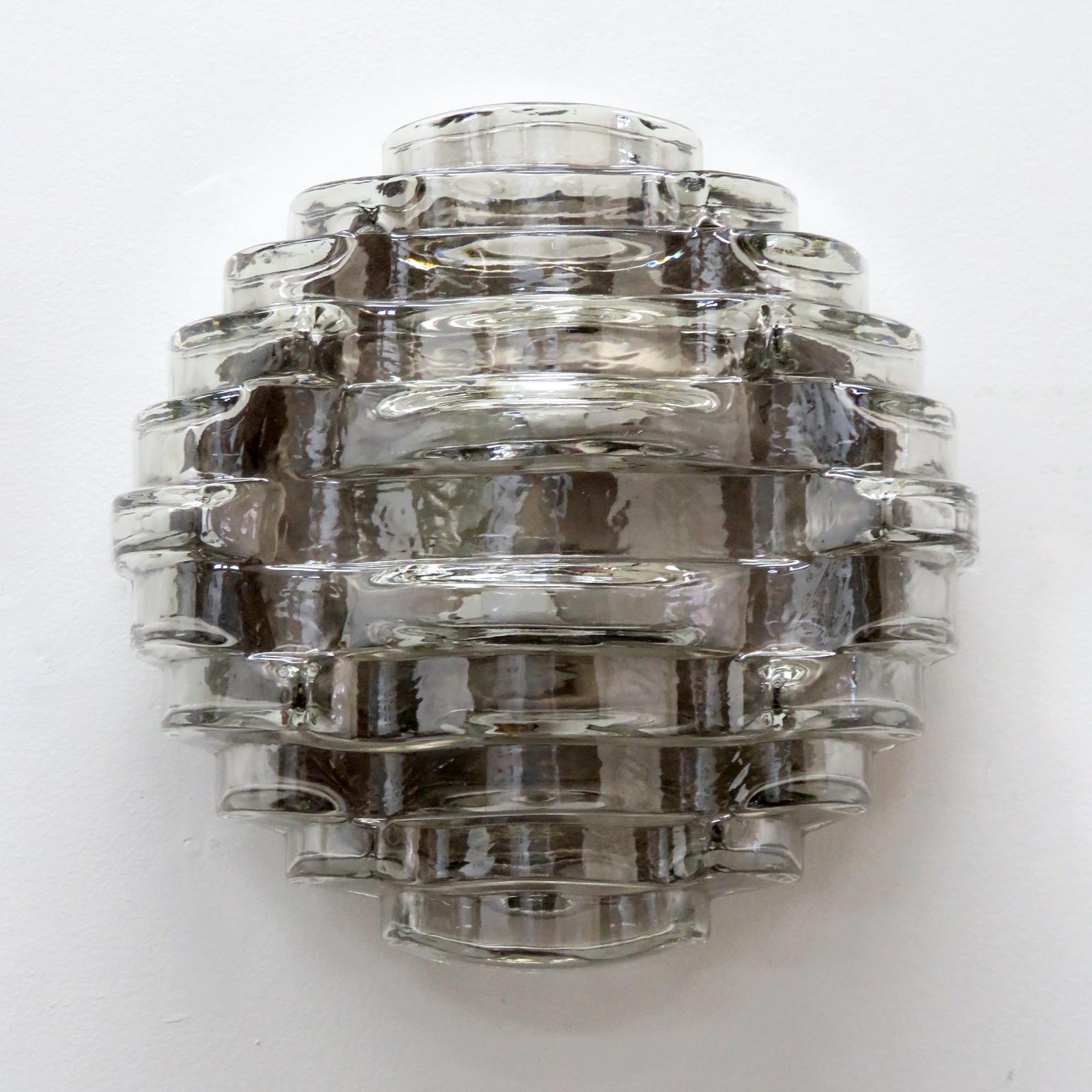 Wonderful heavy, textured smoked glass wall light or flush mount. NOS (new old stock).