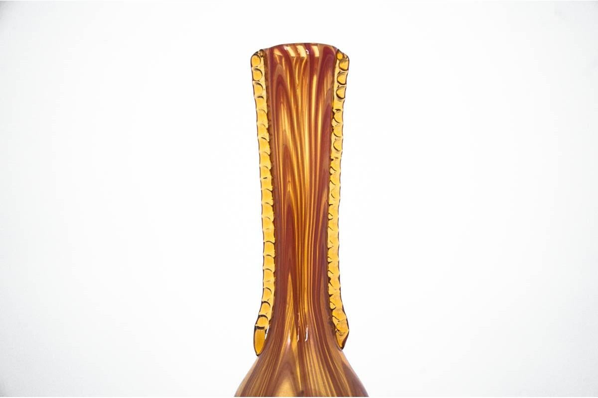 European Art Glass Yellow Vase, Poland, 1970s