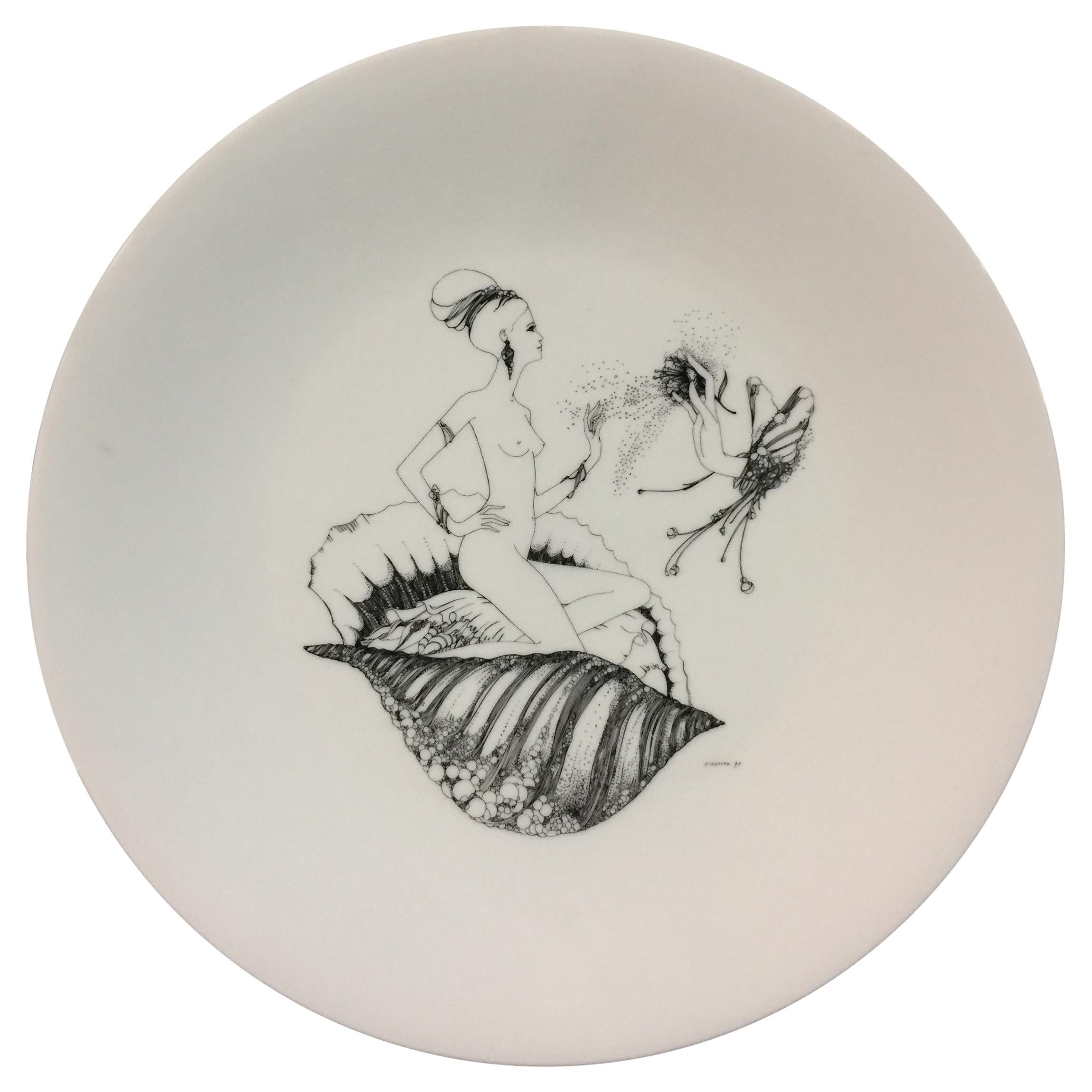 Hand Painted Porcelain Plate Midcentury Limited Edition.