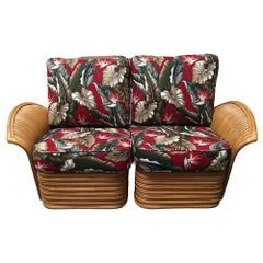 Art "Hawaii" Rattan Fan Arm Two-Seat Sectional Settee Sofa