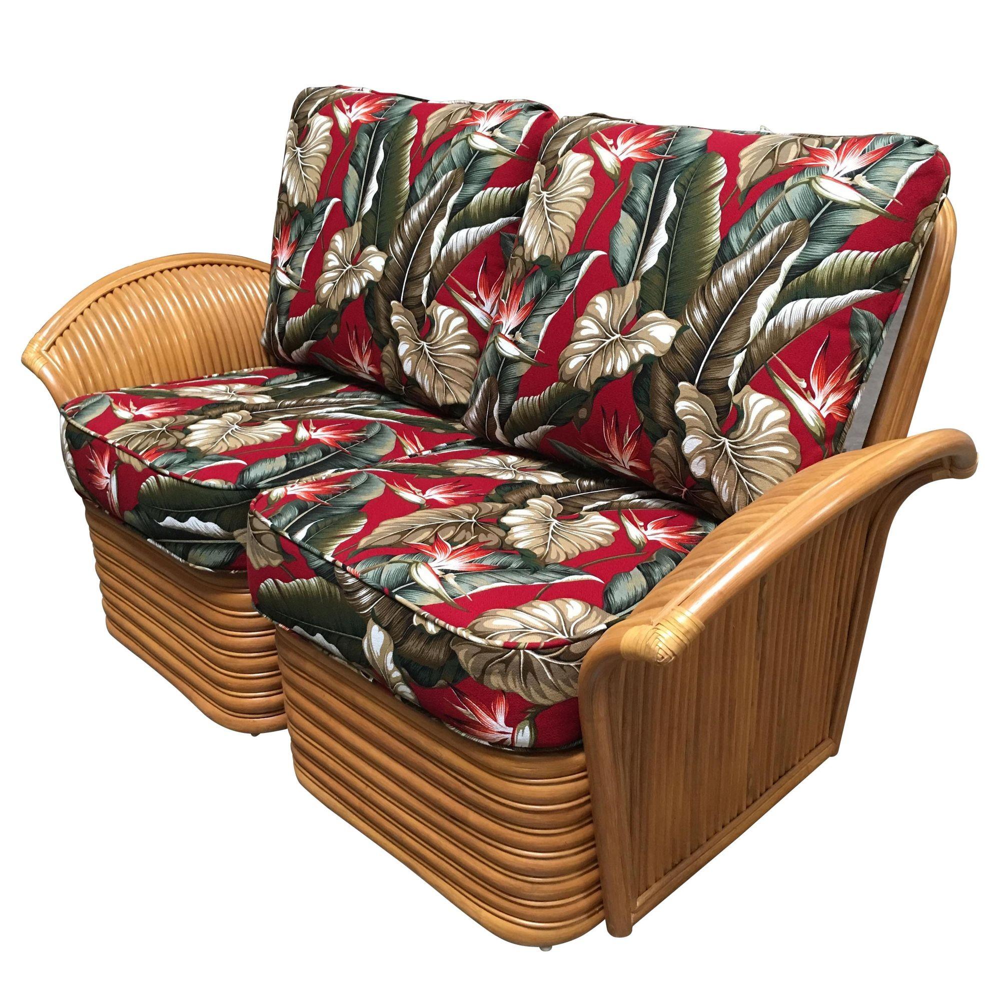 Kunst „Hawaii“ Rattan-Fächerarm-Sofa mit zwei Sitzen (amerikanisch) im Angebot