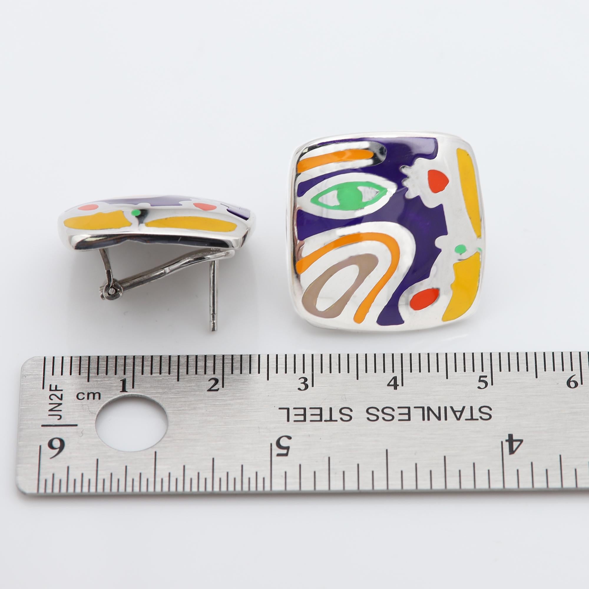 Orecchini ispirati all'arte A. Silver Made in Italy Orecchino con smalto in vendita 5