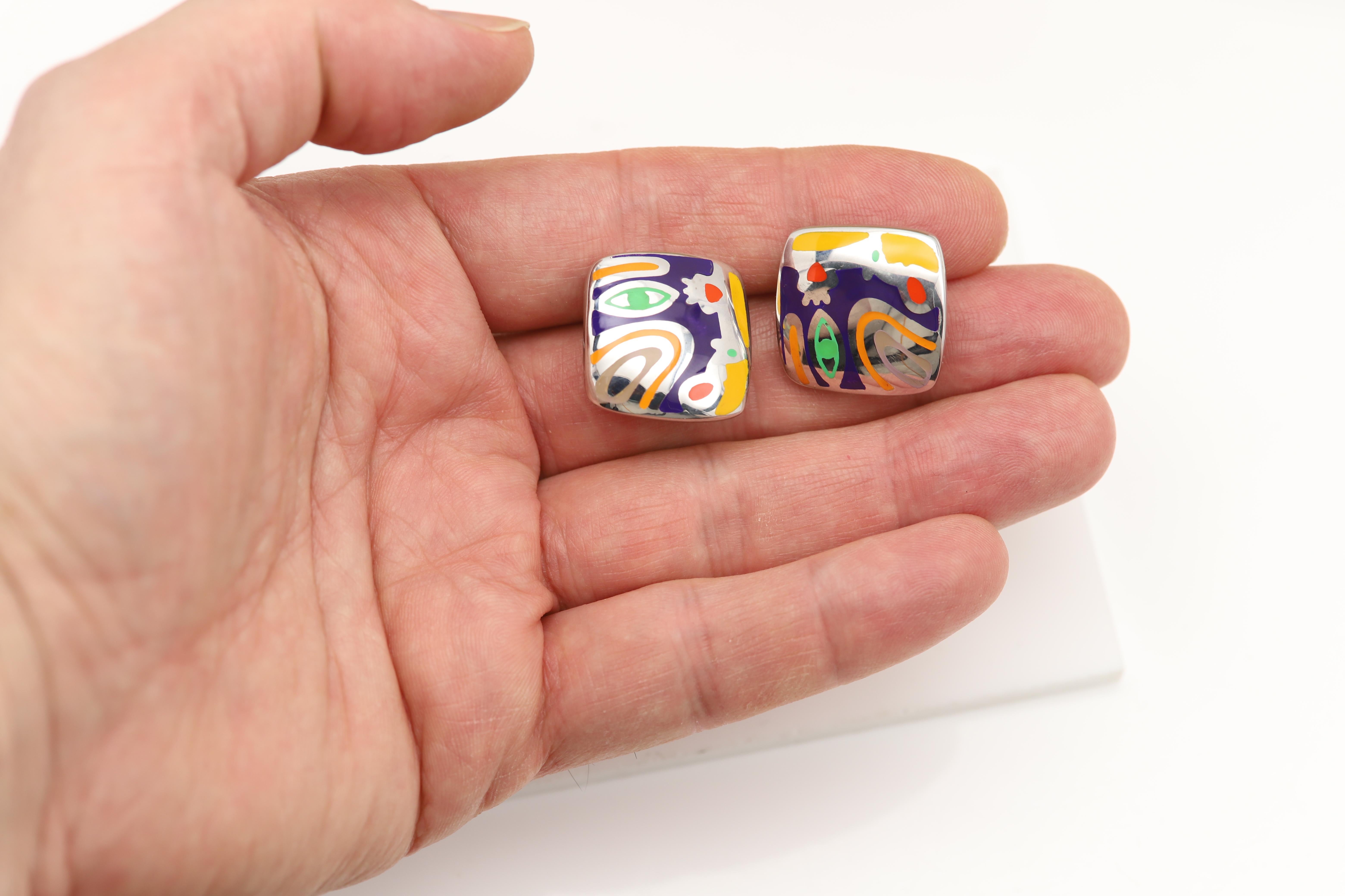 Orecchini ispirati all'arte A. Silver Made in Italy Orecchino con smalto In condizioni Nuovo in vendita a Brooklyn, NY