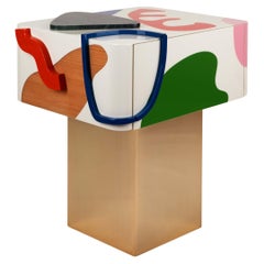 Art-Inspired Fauves Nightstand Lacquered Wood Marble Made in Portugal by Malabar