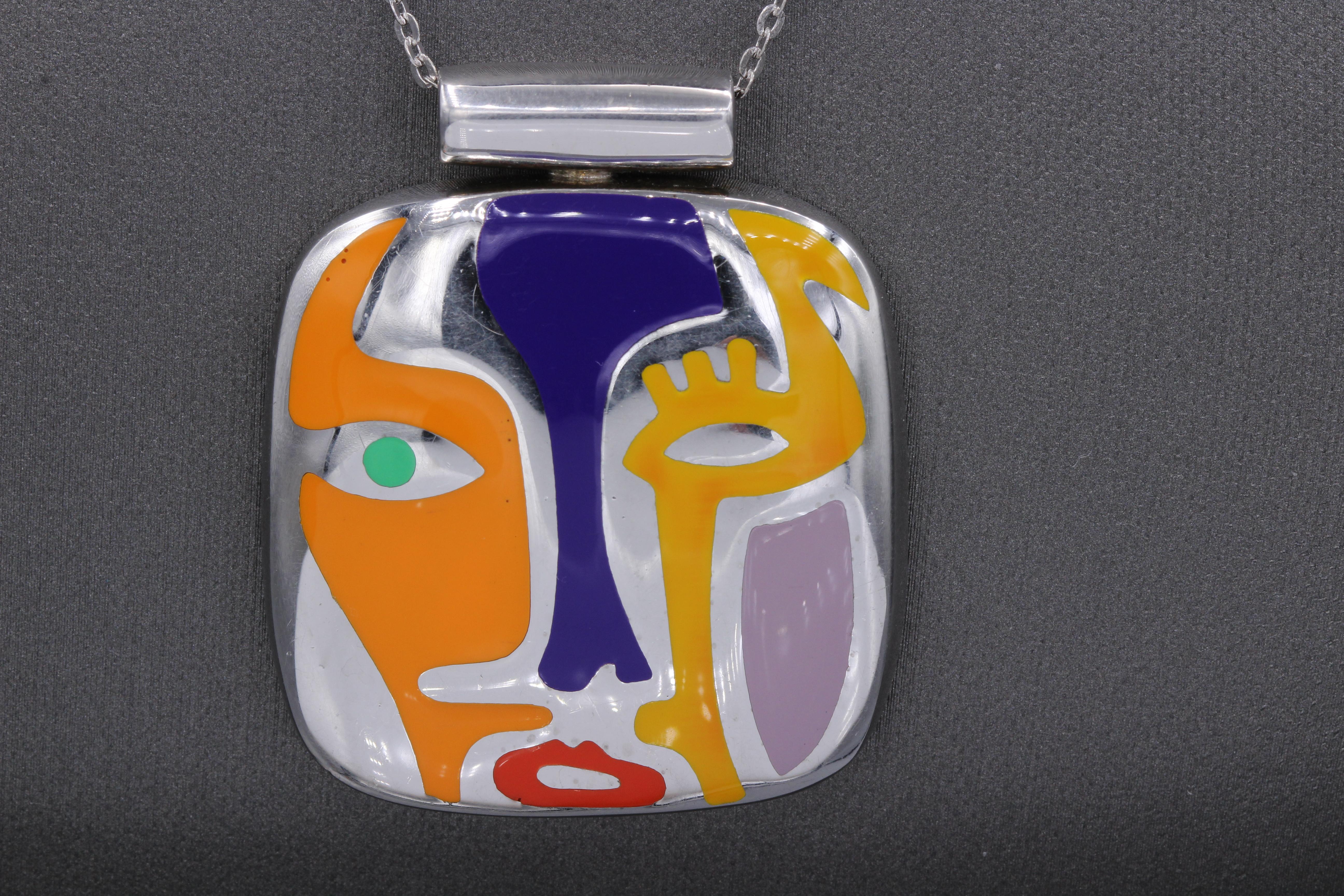 Art Inspired Jewelry Pendant Silver 925 Famous ART Jewelry Enamel Necklace In New Condition For Sale In Brooklyn, NY
