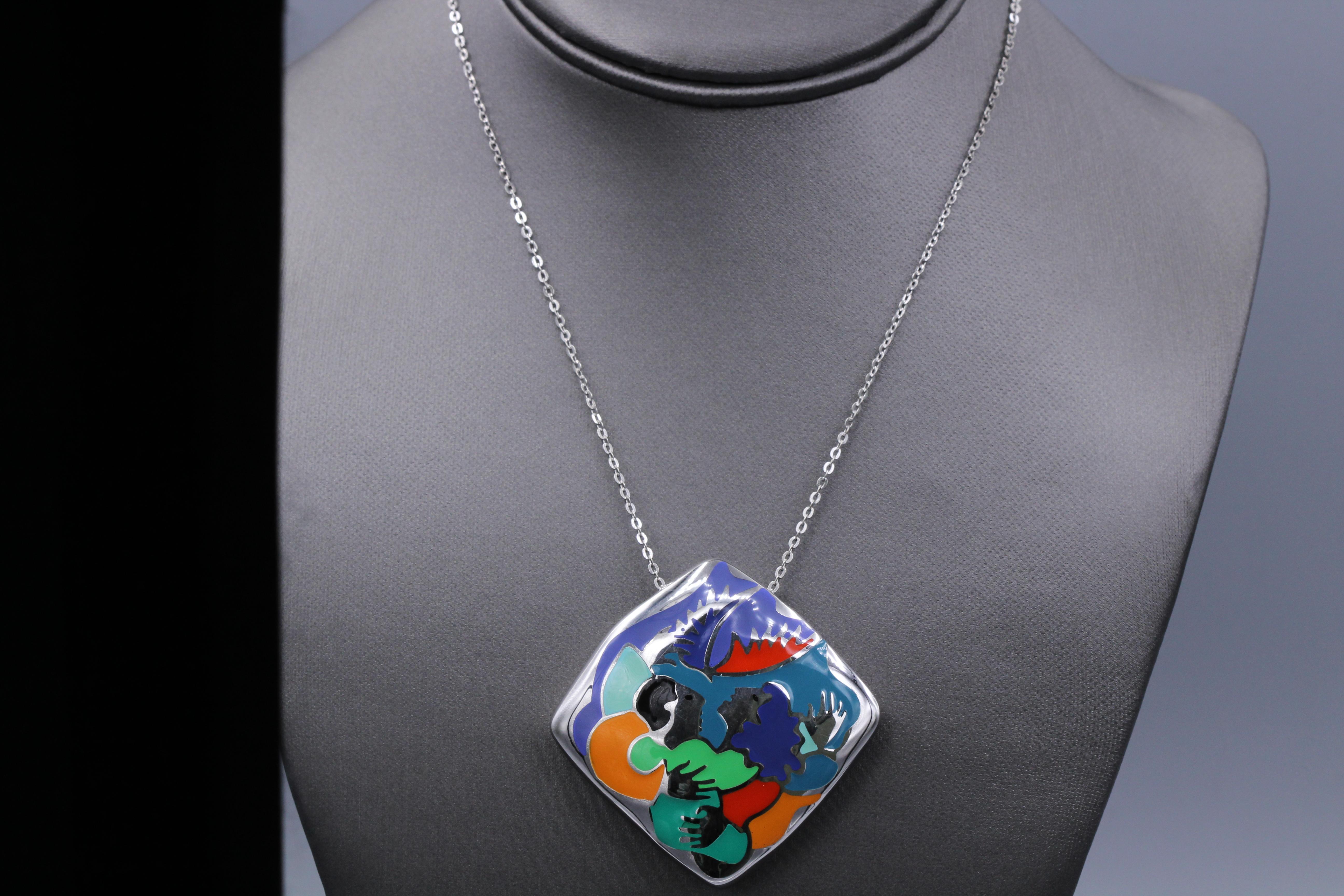 Artisan Art Inspired Jewelry Pendant Silver 925 Famous Art Jewelry Enamel Necklace For Sale