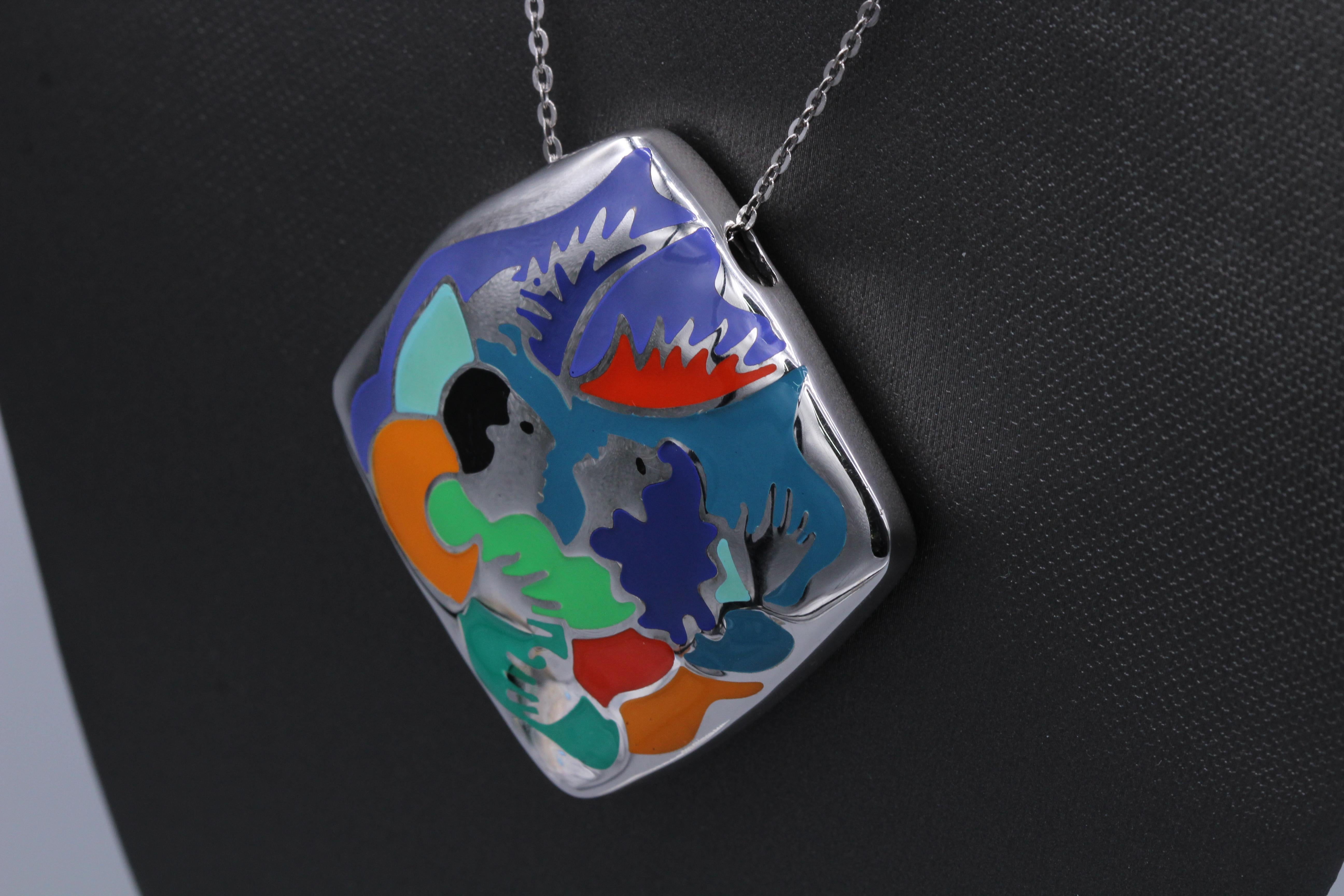 Art Inspired Jewelry Pendant Silver 925 Famous Art Jewelry Enamel Necklace In New Condition For Sale In Brooklyn, NY