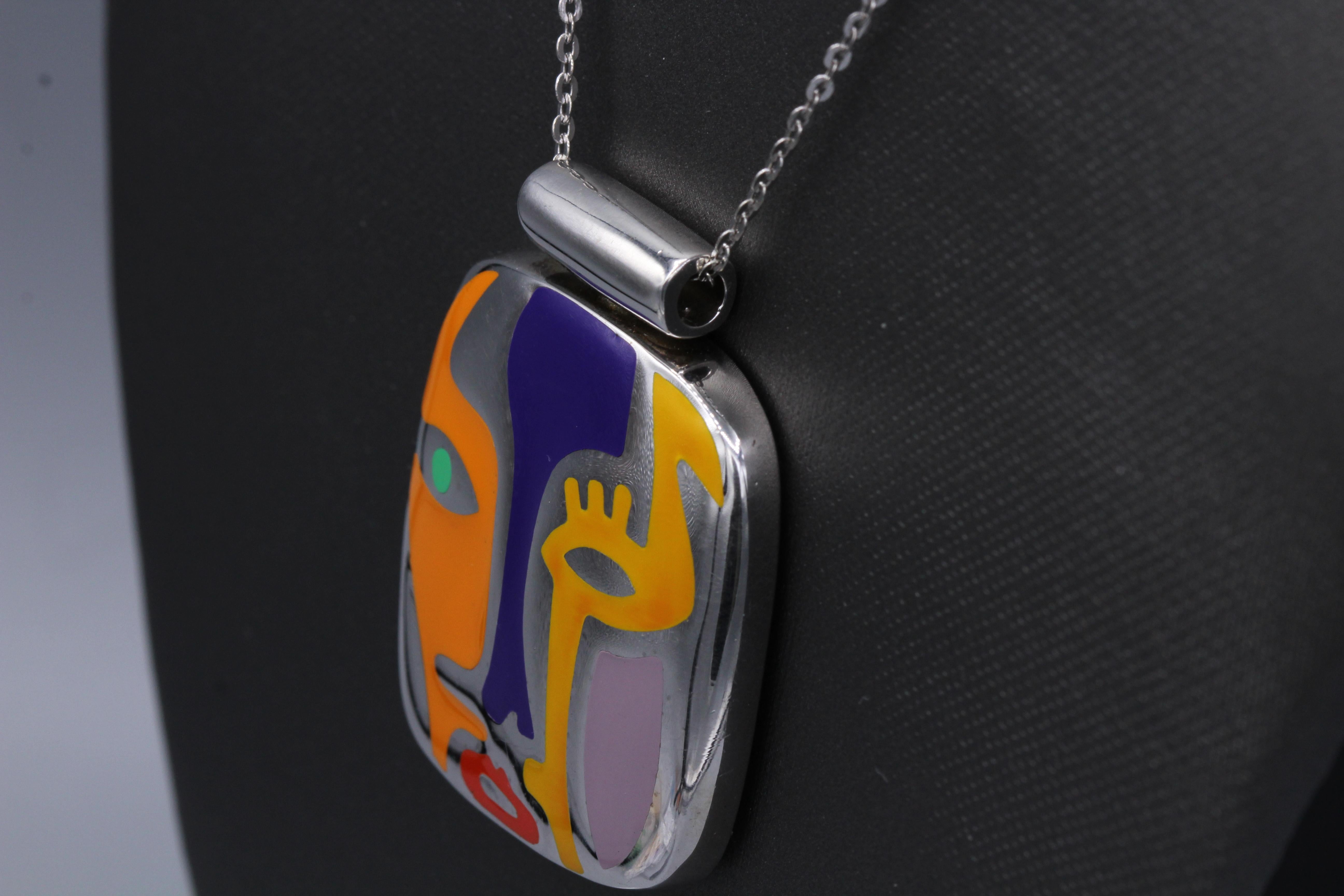 Art Inspired Jewelry Pendant Silver 925 Famous ART Jewelry Enamel Necklace For Sale 1
