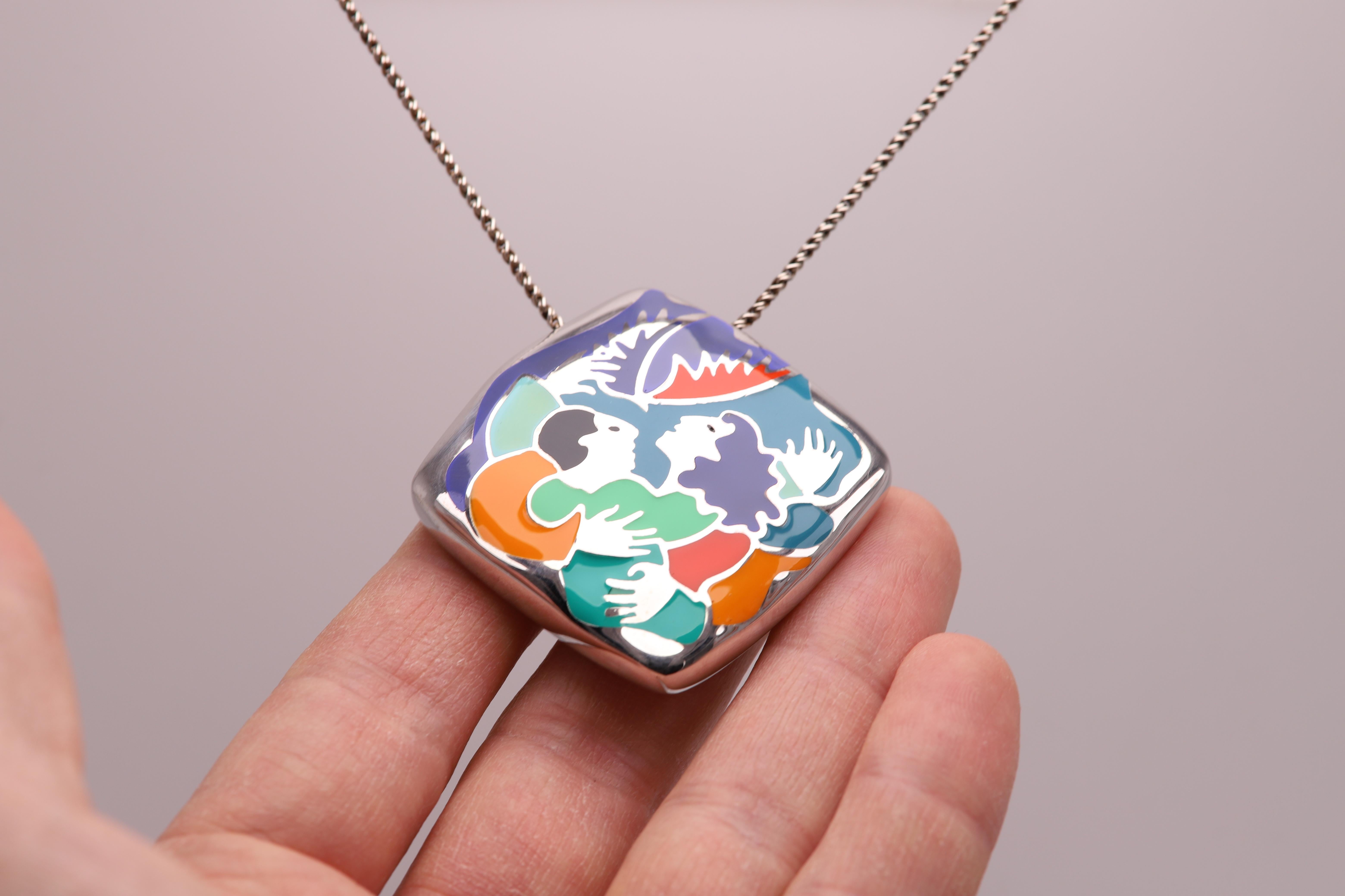 Art Inspired Jewelry Pendant Silver 925 Famous Art Jewelry Enamel Necklace For Sale 2