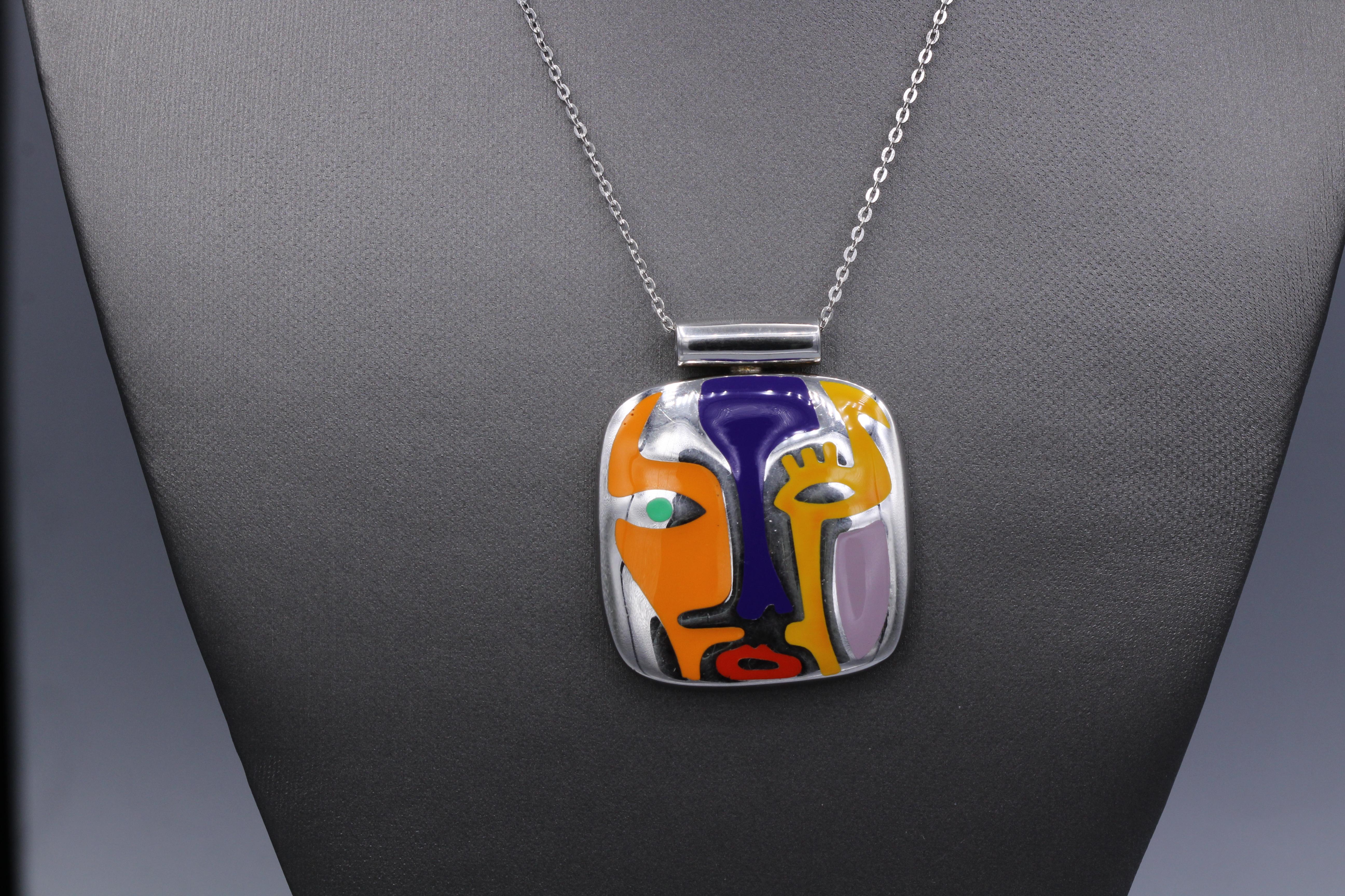 Art Inspired Jewelry Pendant Silver 925 Famous ART Jewelry Enamel Necklace For Sale 5