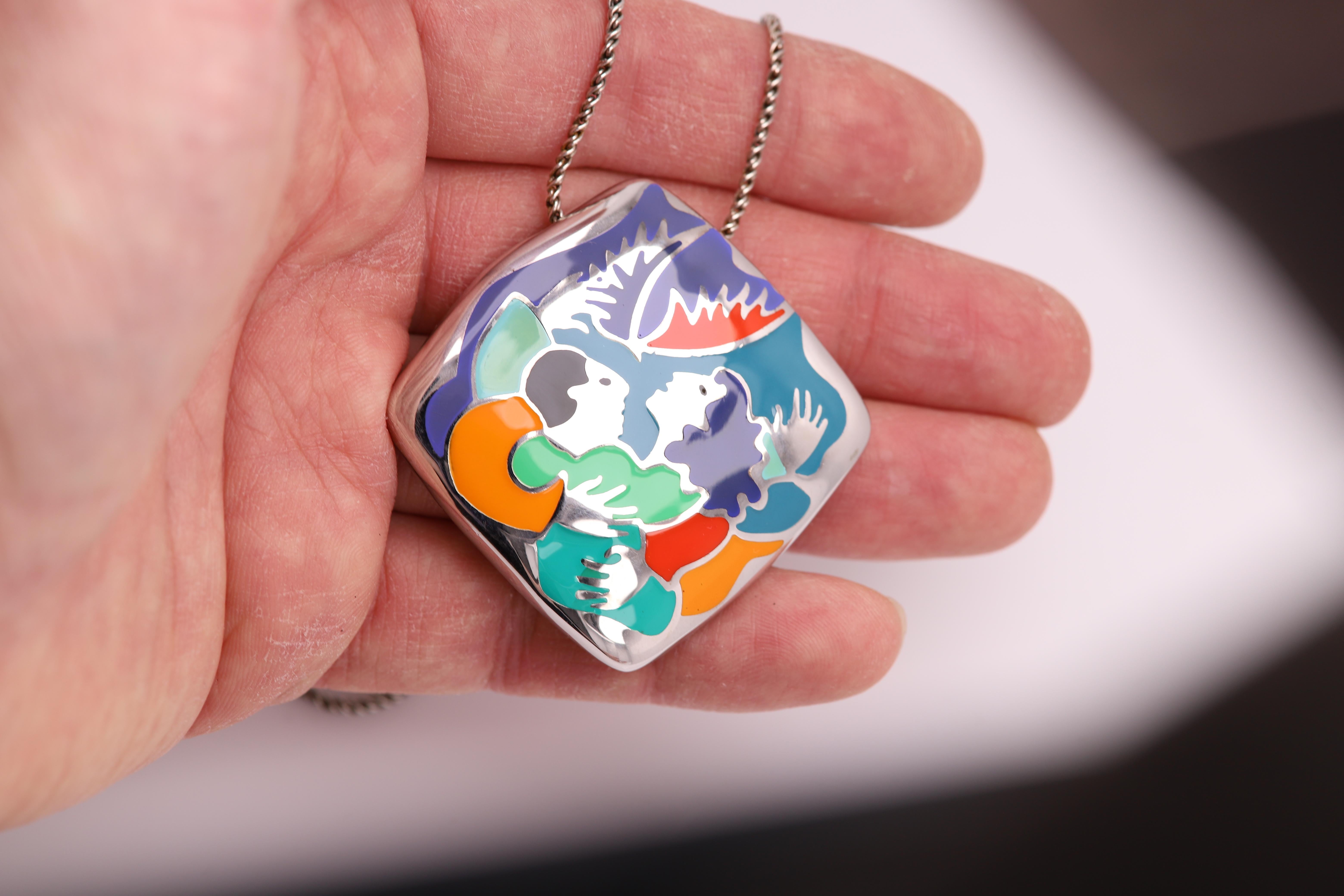 Art Inspired Jewelry Pendant Silver 925 Famous Art Jewelry Enamel Necklace For Sale 4