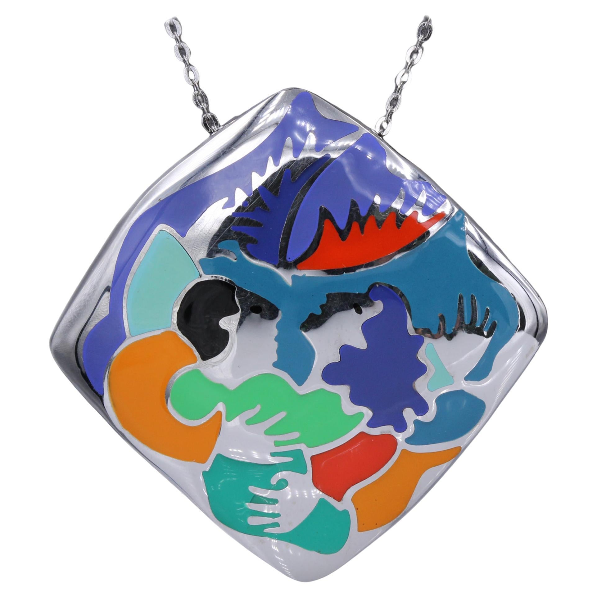 Art Inspired Jewelry Pendant Silver 925 Famous Art Jewelry Enamel Necklace For Sale