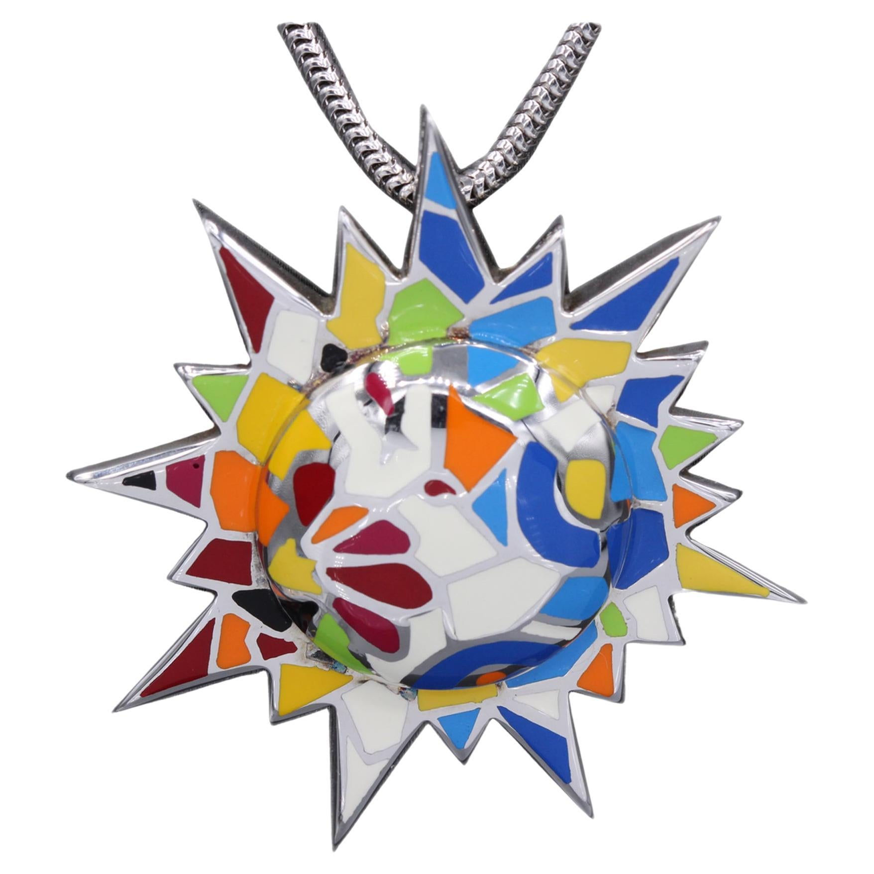 Art Inspired Jewelry Silver 925 Famous Art Jewelry Enamel Spike Shape Necklace For Sale