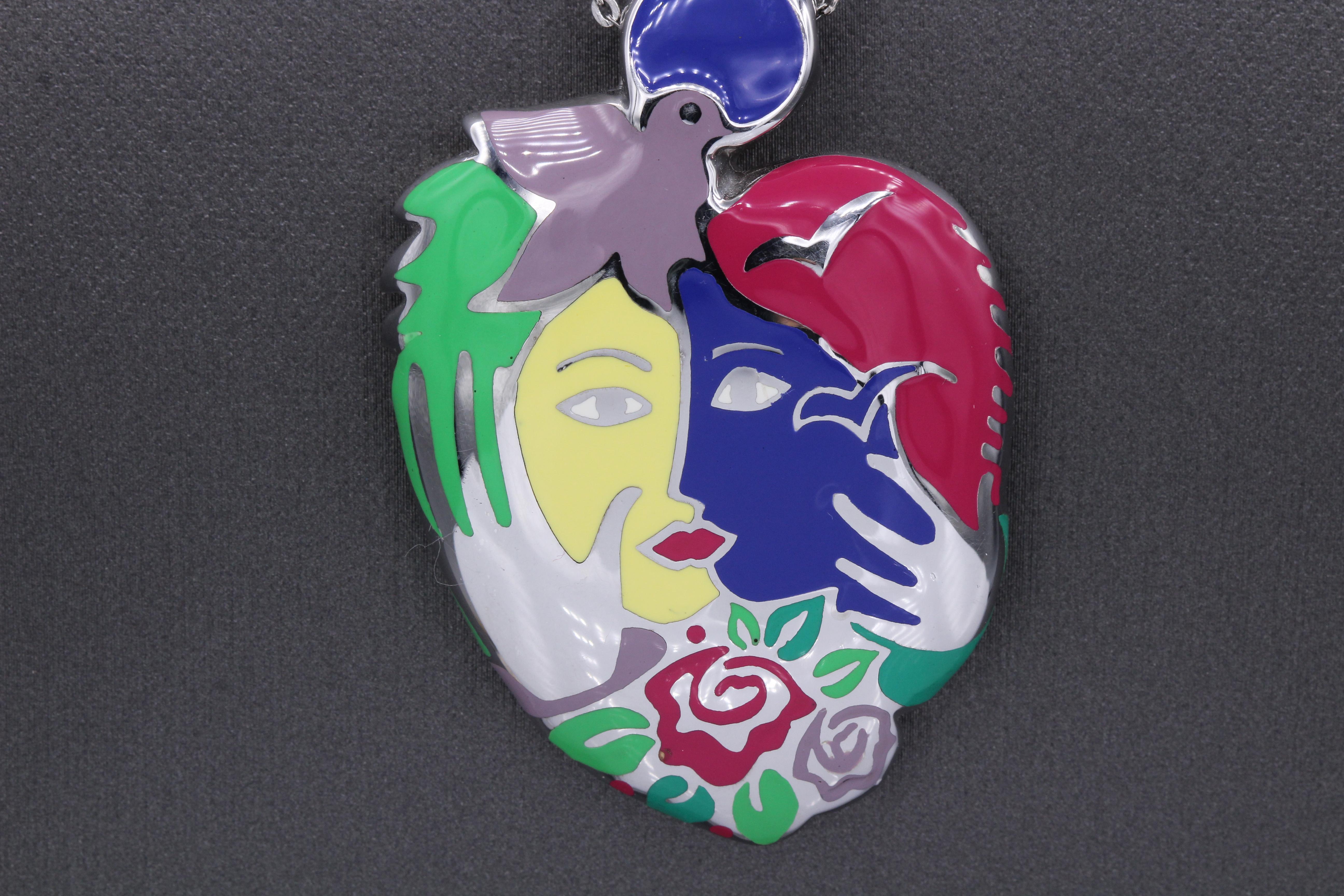 Art inspirierter Schmuck Sterlingsilber 925 Famous ART Jewelry Emaille-Anhänger Damen im Angebot