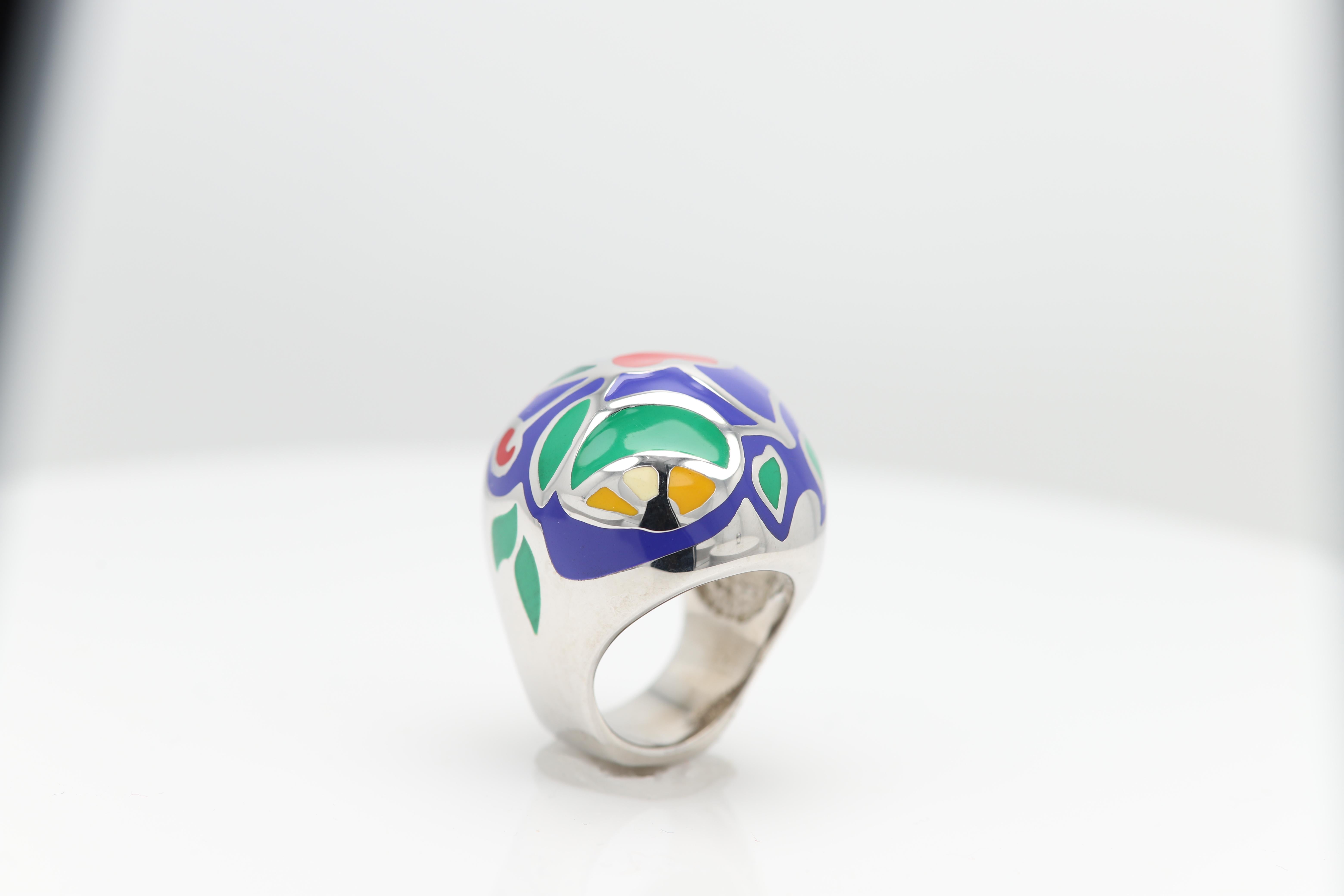 Art Inspired Ring Sterling Silver Made in Italy Fine Art Enamel Ring In New Condition For Sale In Brooklyn, NY