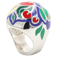 Art inspirierter Ring aus Sterlingsilber, hergestellt in Italien, feiner Kunst-Emaille-Ring