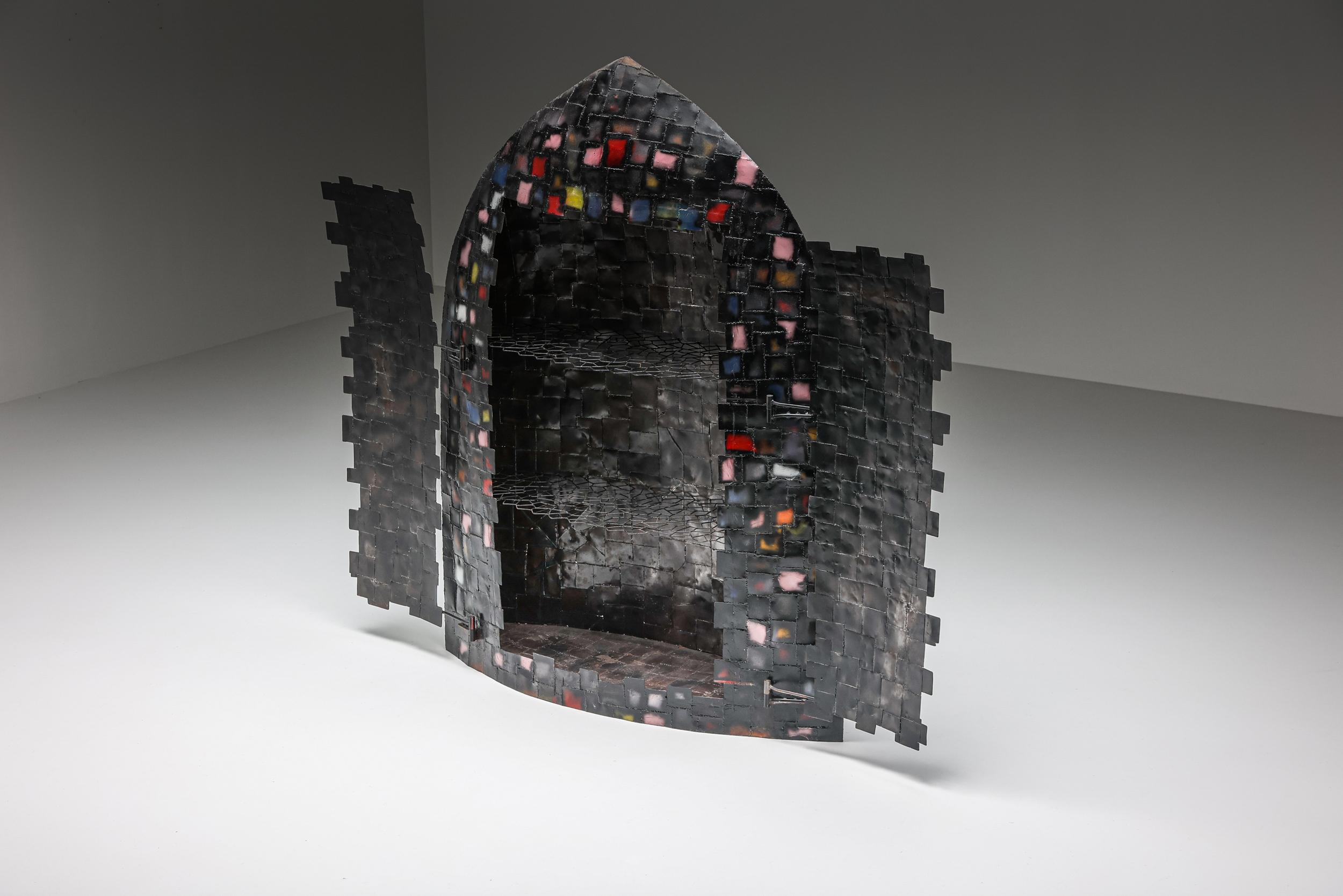 Contemporary Iron Sculpture and Cabinet 'Madio Medievale' by A. Spazzapan, 2000s